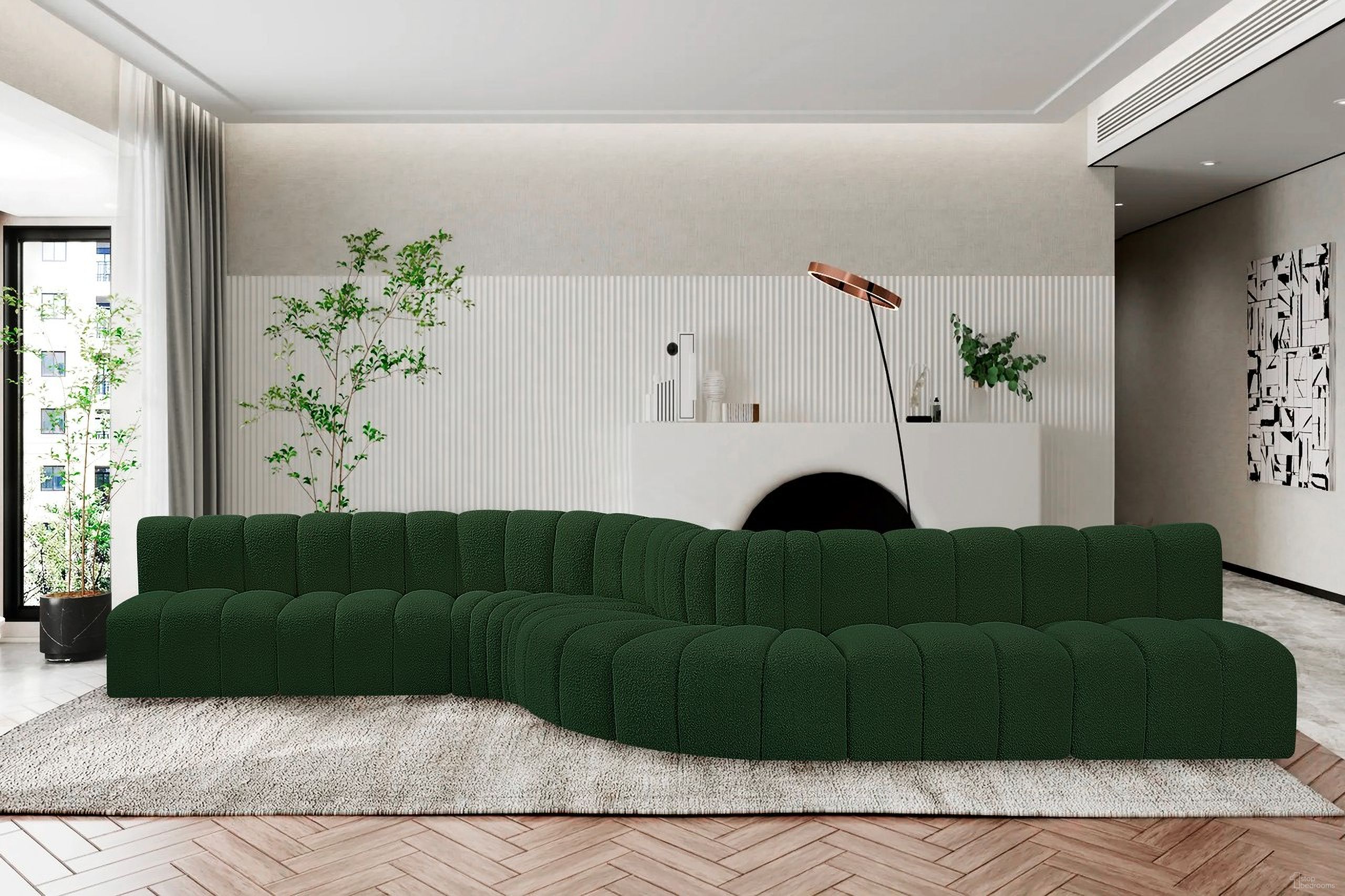 Arc Boucle Fabric 8 Piece Modular Sofa In Green