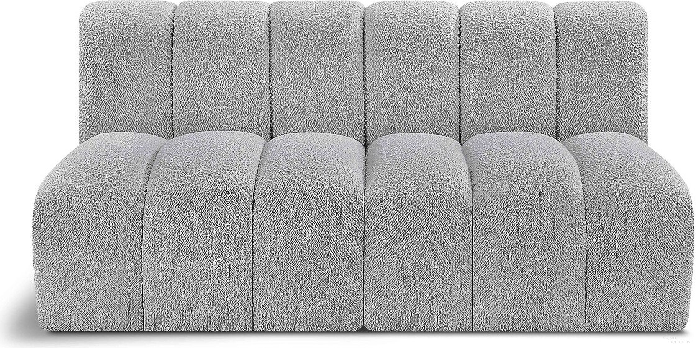 The appearance of Arc Boucle Fabric 2 Seater Modular Sofa In Grey designed by Meridian in the modern / contemporary interior design. This grey piece of furniture  was selected by 1StopBedrooms from Arc Collection to add a touch of cosiness and style into your home. Sku: 102Grey-ST;102Grey-ST. Material: Boucle.