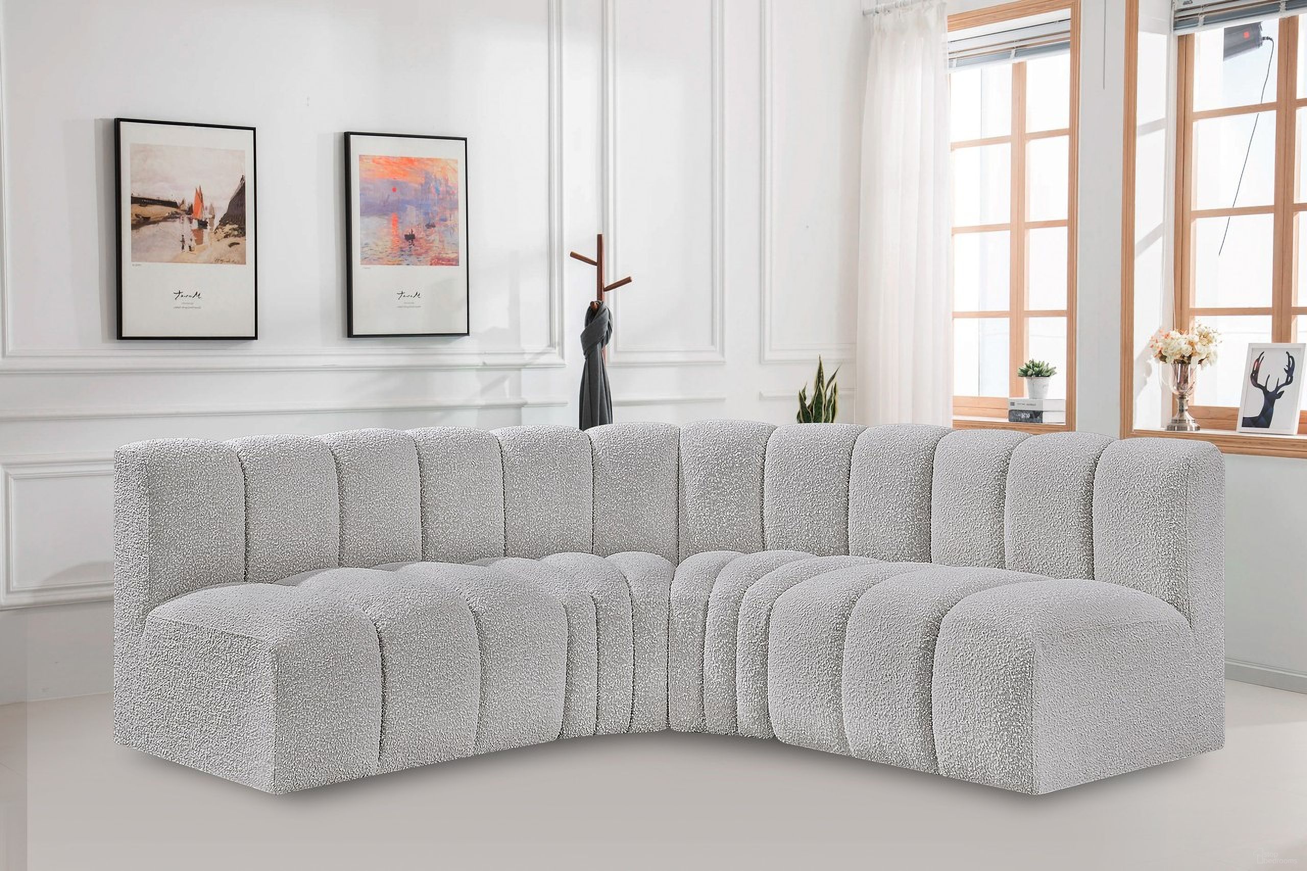 Arc Boucle Fabric 4 Piece Modular Sofa In Grey by Meridian | 1StopBedrooms