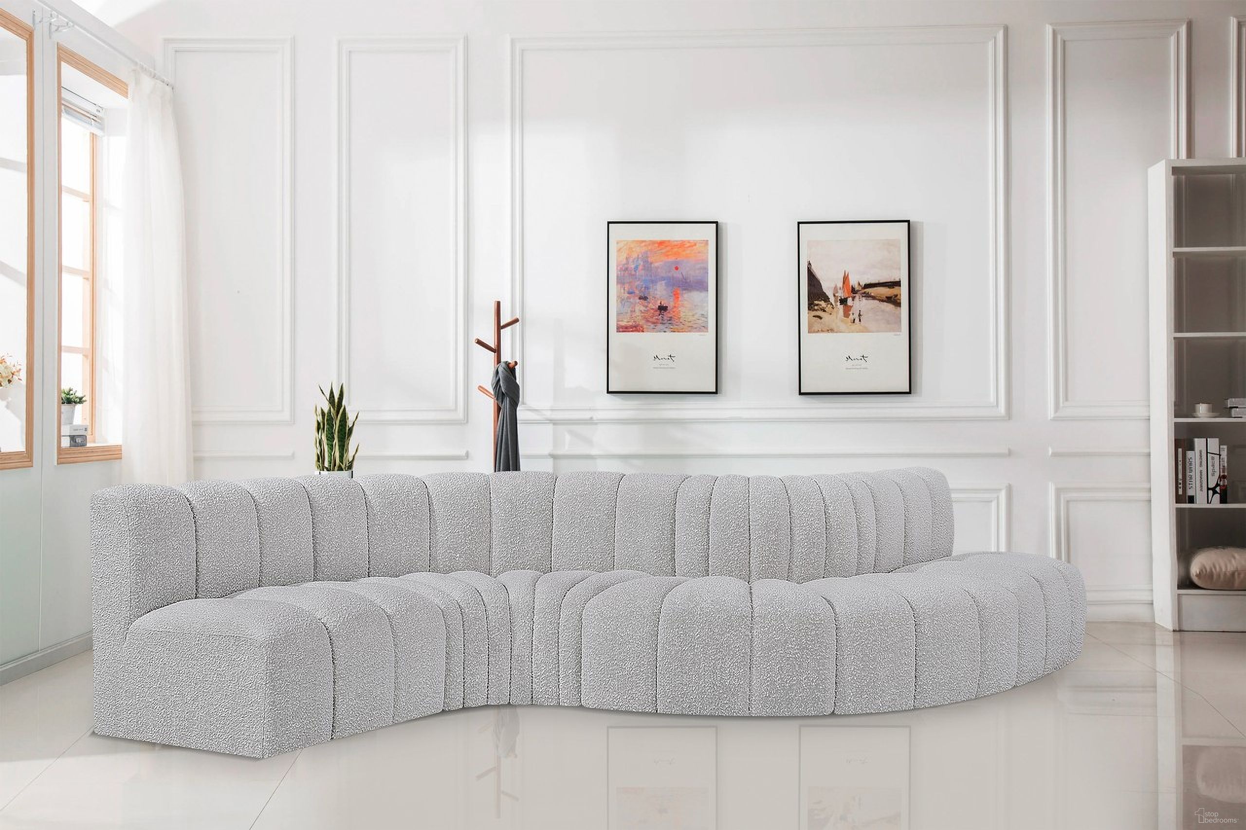 Arc Boucle Fabric 6 Piece Modular Sofa In Grey