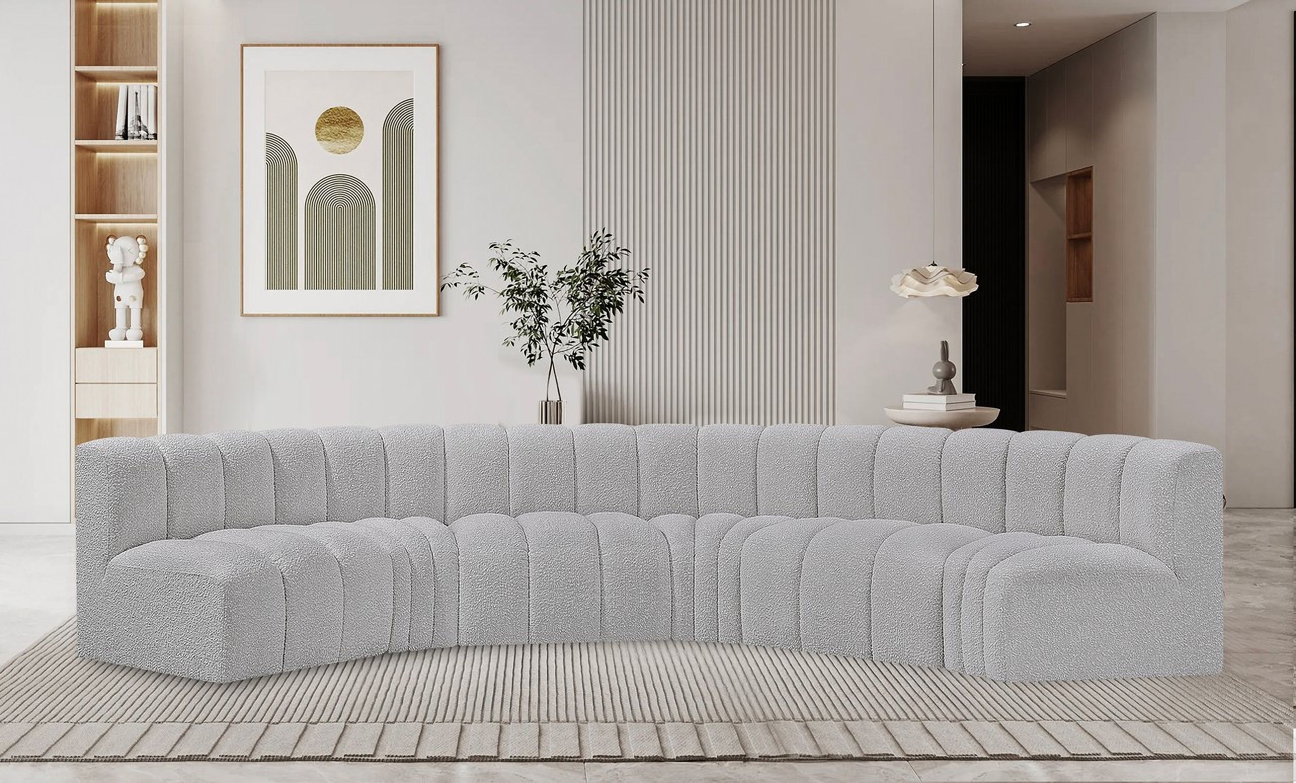 Arc Boucle Fabric 6 Piece Modular Sofa In Grey