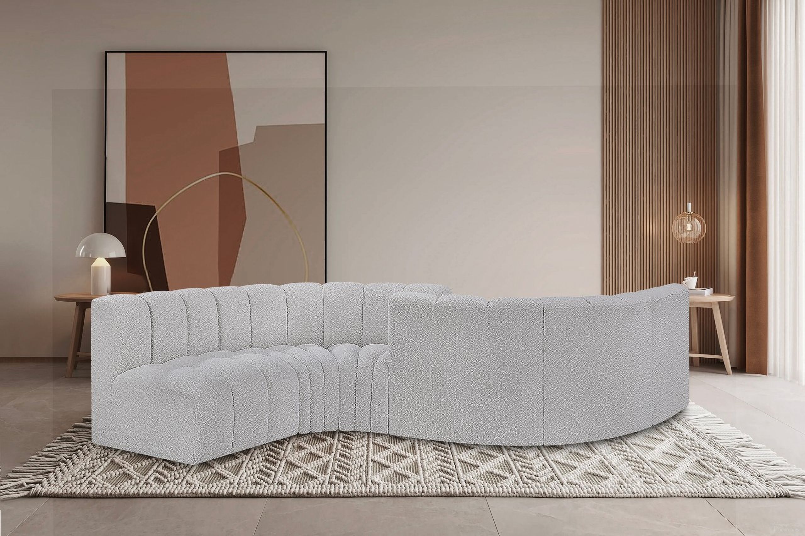 Arc Boucle Fabric 6 Piece Modular Sofa In Grey