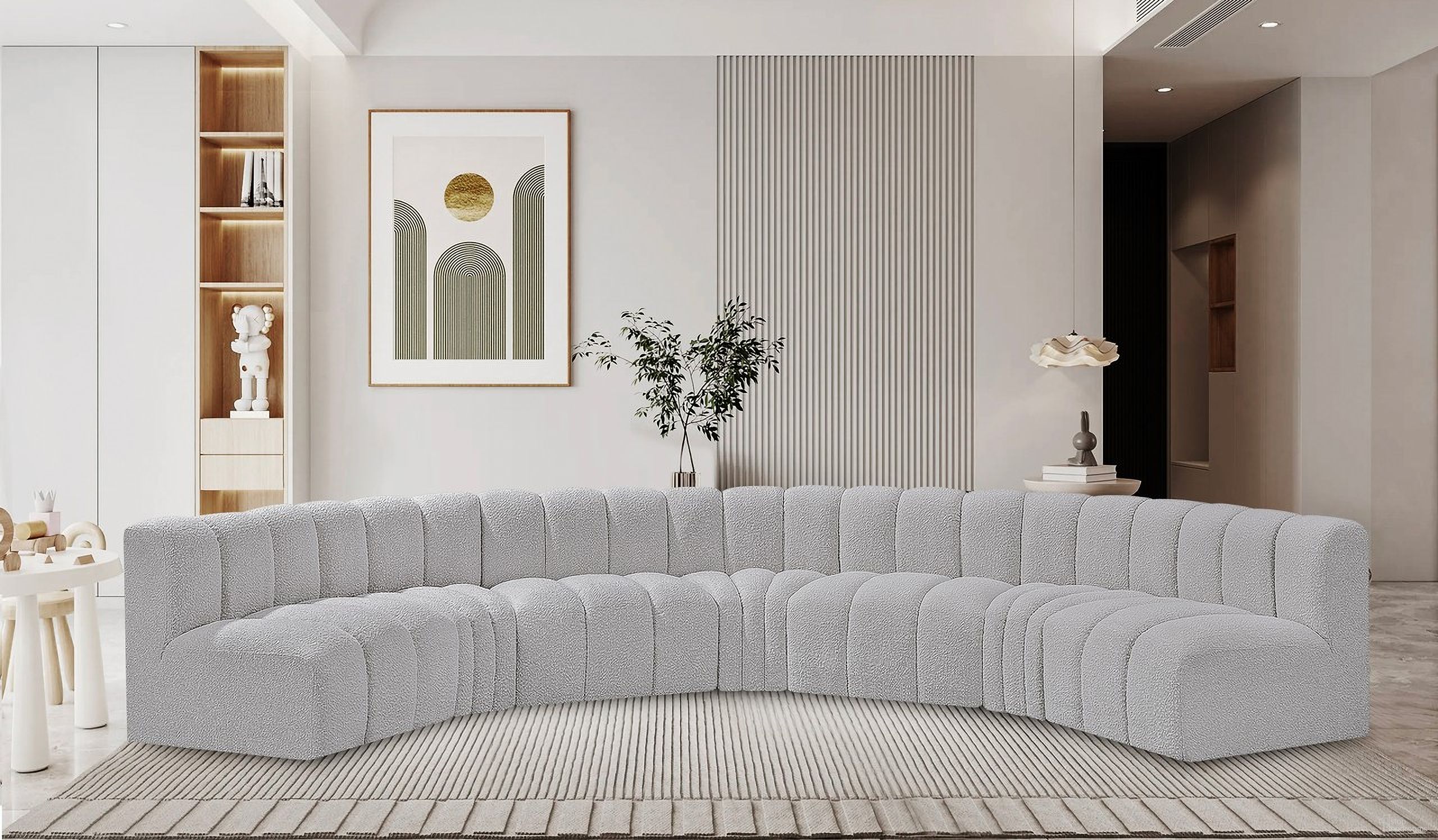 Arc Boucle Fabric 7 Piece Modular Sofa In Grey