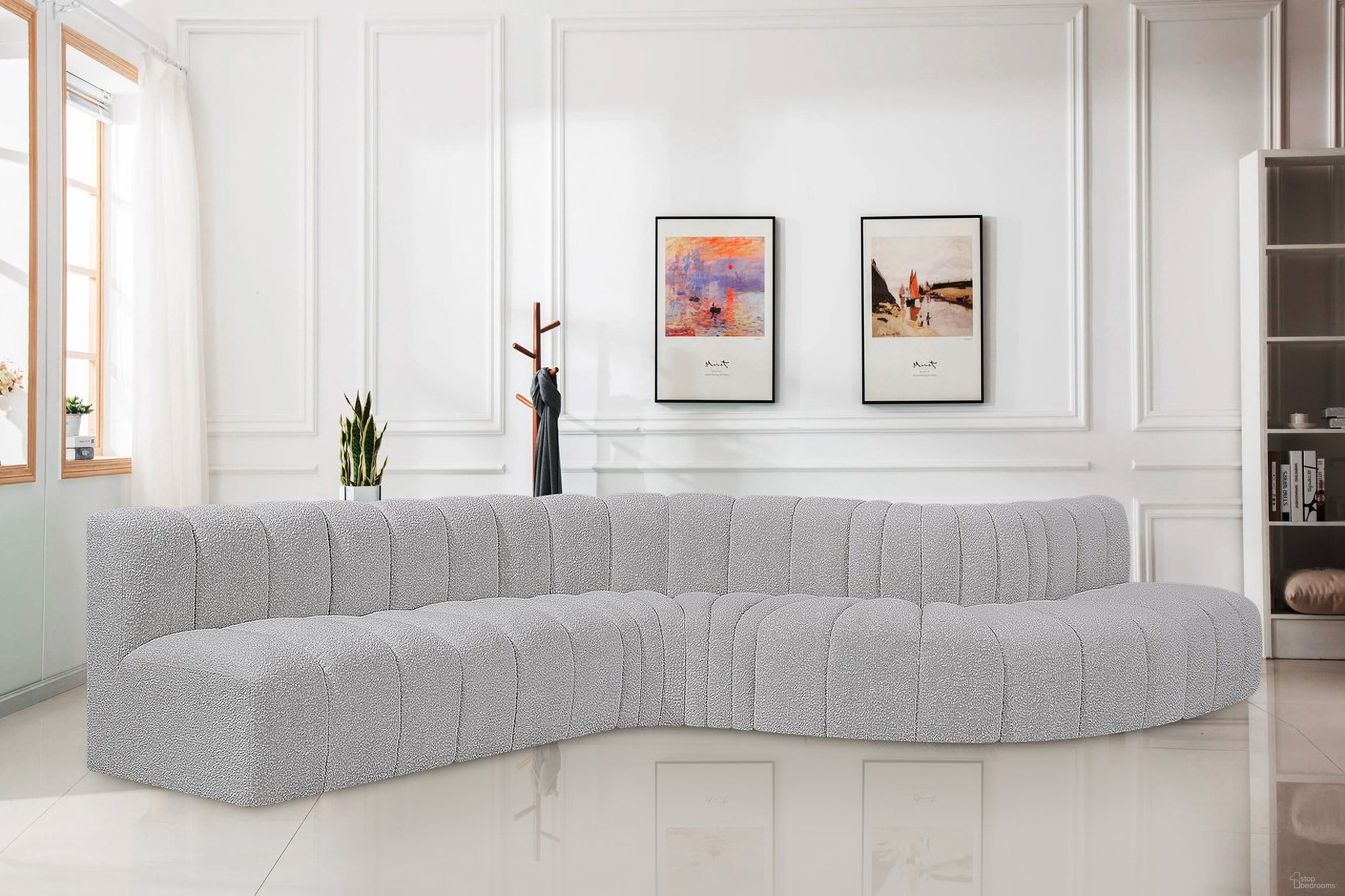 Arc Boucle Fabric 7 Piece Modular Sofa In Grey