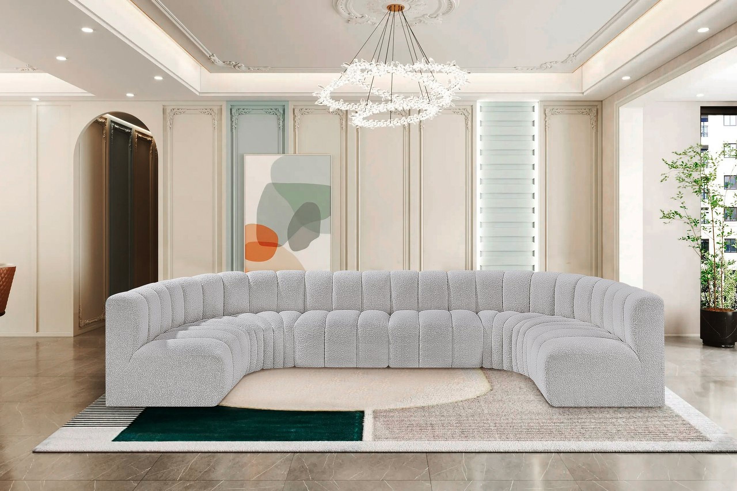 Arc Boucle Fabric 8 Piece Modular Sofa In Grey