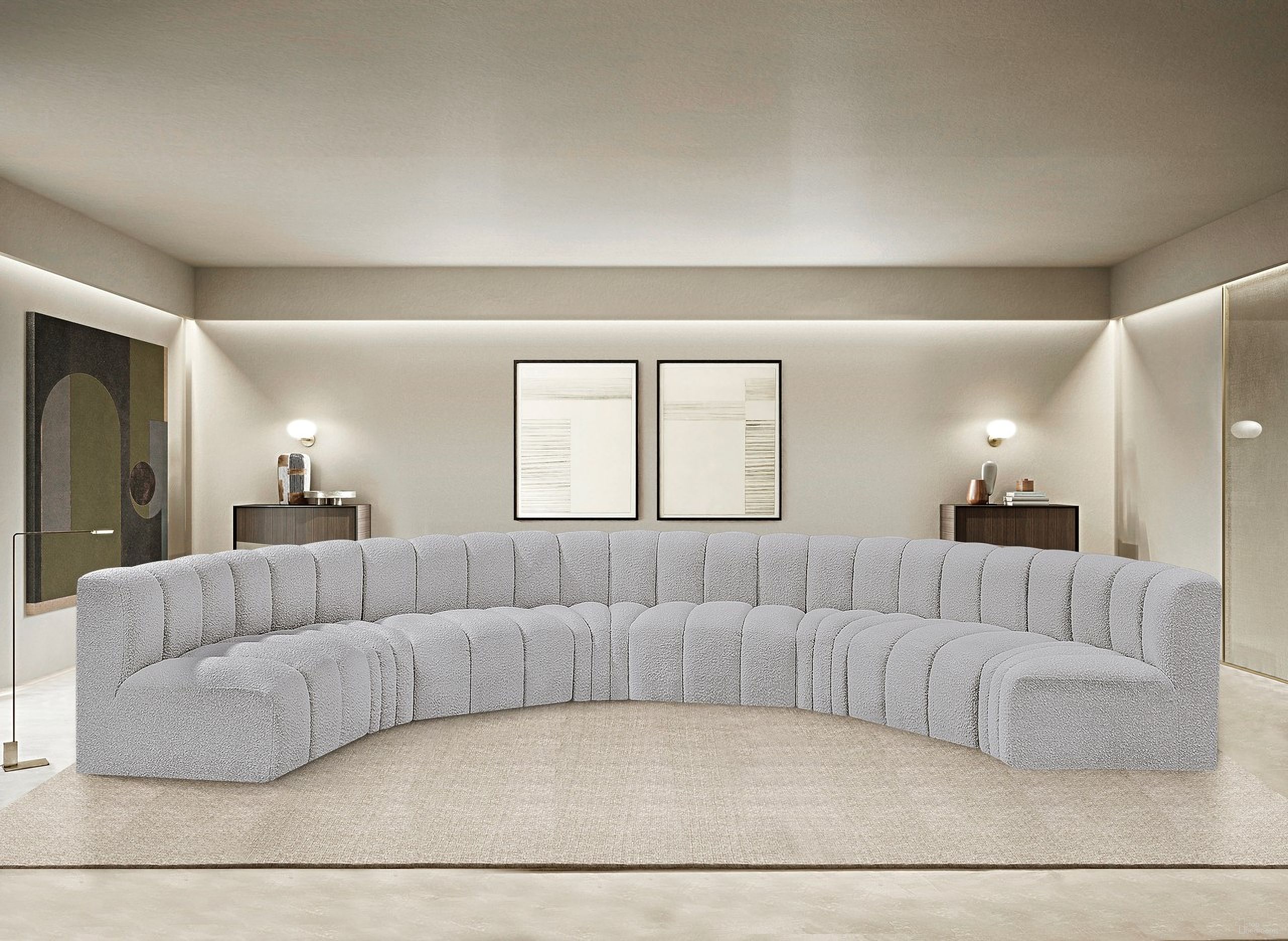 Arc Boucle Fabric 8 Piece Modular Sofa In Grey