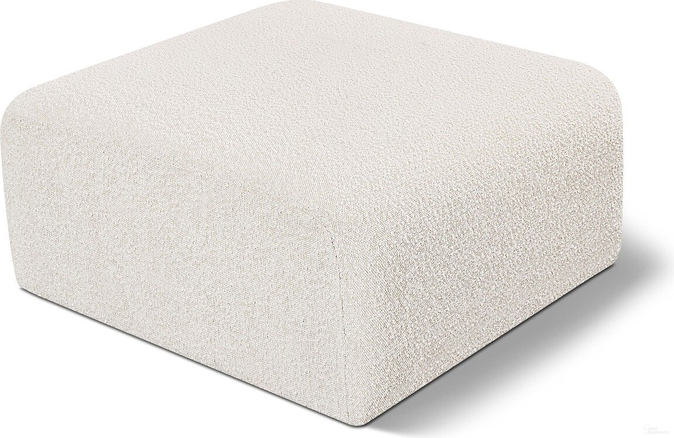 The appearance of Arc Boucle Fabric Ottoman In Cream designed by Meridian in the modern / contemporary interior design. This cream piece of furniture  was selected by 1StopBedrooms from Arc Collection to add a touch of cosiness and style into your home. Sku: 102Cream-Ott. Material: Boucle.