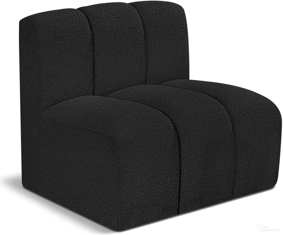The appearance of Arc Boucle Fabric Straight Chair In Black designed by Meridian in the modern / contemporary interior design. This black piece of furniture was selected by 1StopBedrooms from Arc Collection to add a touch of cosiness and style into your home. Sku: 102Black-ST. Material: Boucle.
