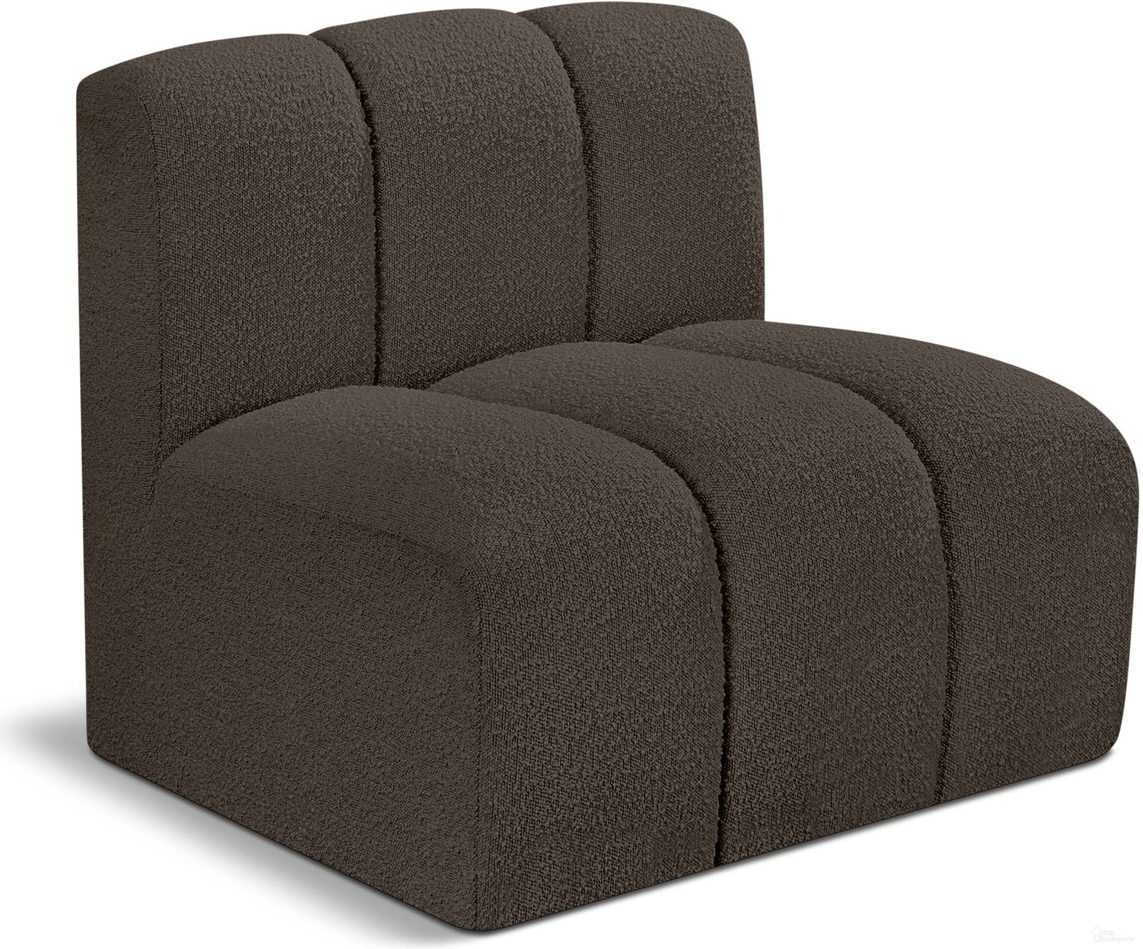 The appearance of Arc Boucle Fabric Straight Chair In Brown designed by Meridian in the modern / contemporary interior design. This brown piece of furniture  was selected by 1StopBedrooms from Arc Collection to add a touch of cosiness and style into your home. Sku: 102Brown-ST. Material: Boucle.