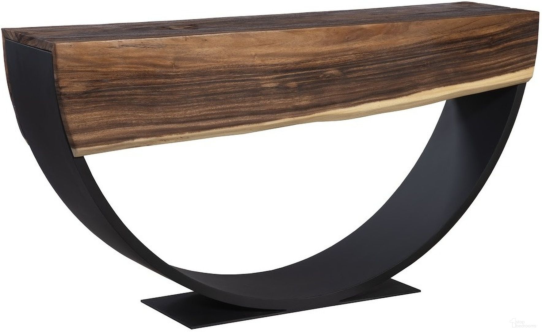 Arc Console Table with Acacia Wood Top and Metal Base In Black and Natural