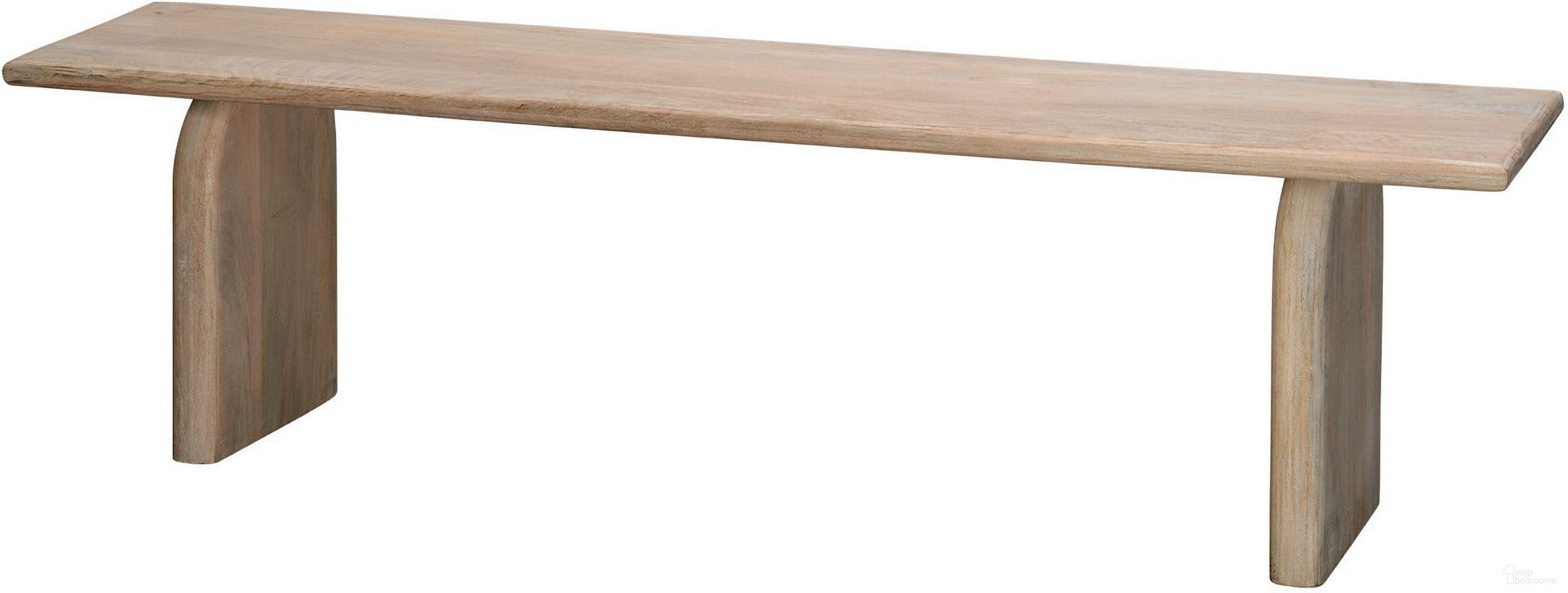 The appearance of Arc Mango Wood Bench In Light Bleach designed by Jamie Young Company in the modern / contemporary interior design. This light bleach piece of furniture  was selected by 1StopBedrooms from Arc Collection to add a touch of cosiness and style into your home. Sku: 20ARC-BEBW. Material: Wood.