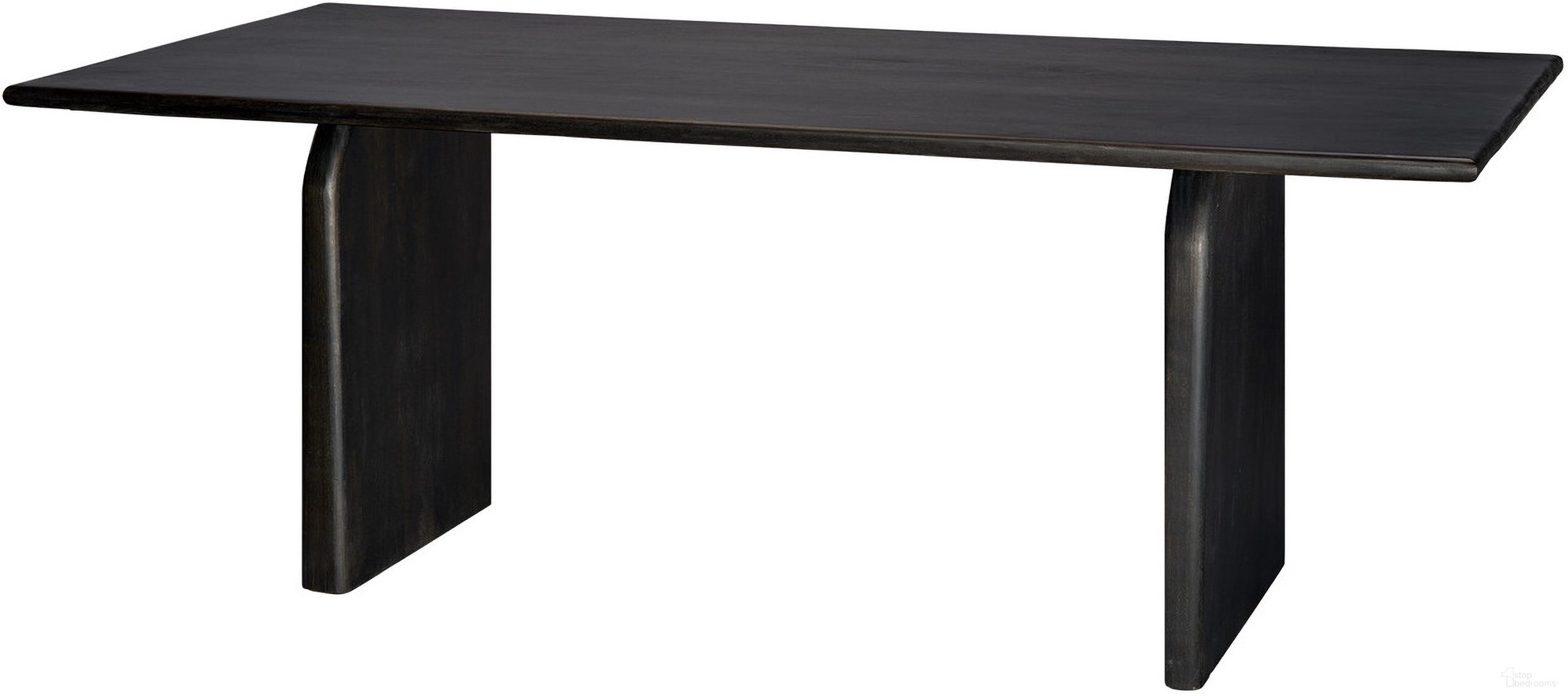 The appearance of Arc Mango Wood Dining Table In Black designed by Jamie Young Company in the modern / contemporary interior design. This black piece of furniture  was selected by 1StopBedrooms from Arc Collection to add a touch of cosiness and style into your home. Sku: 20ARC-DTBK. Table Base Style: Double Pedestal. Material: Wood. Table Top Shape: Rectangular. Size: 36" x 79".