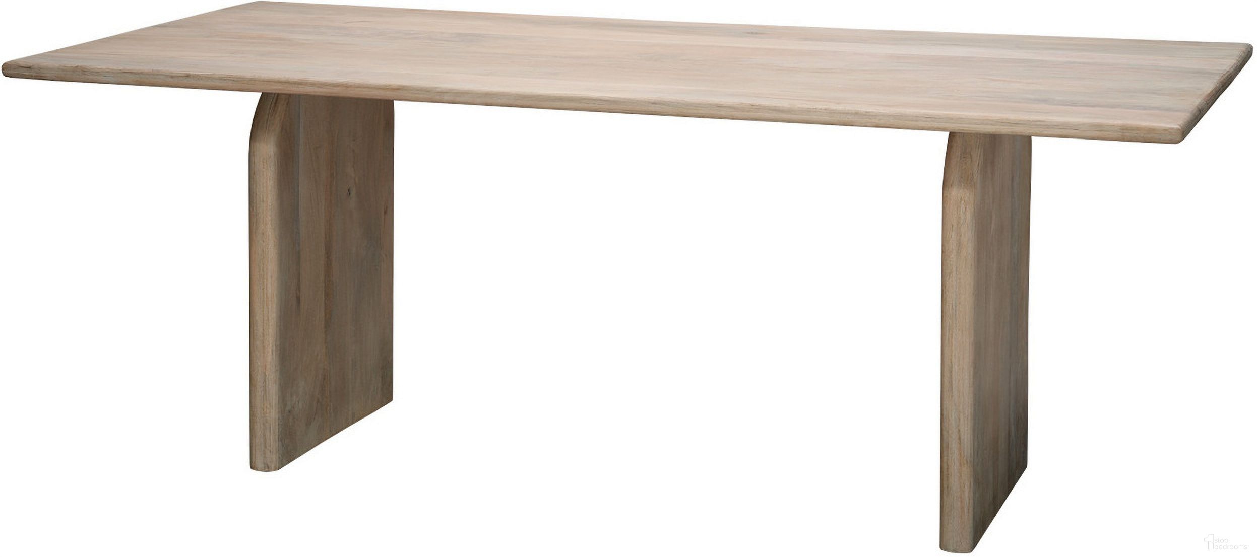 The appearance of Arc Mango Wood Dining Table In Light Bleach designed by Jamie Young Company in the modern / contemporary interior design. This light bleach piece of furniture  was selected by 1StopBedrooms from Arc Collection to add a touch of cosiness and style into your home. Sku: 20ARC-DTBW. Table Base Style: Double Pedestal. Material: Wood. Table Top Shape: Rectangular. Size: 36" x 79".