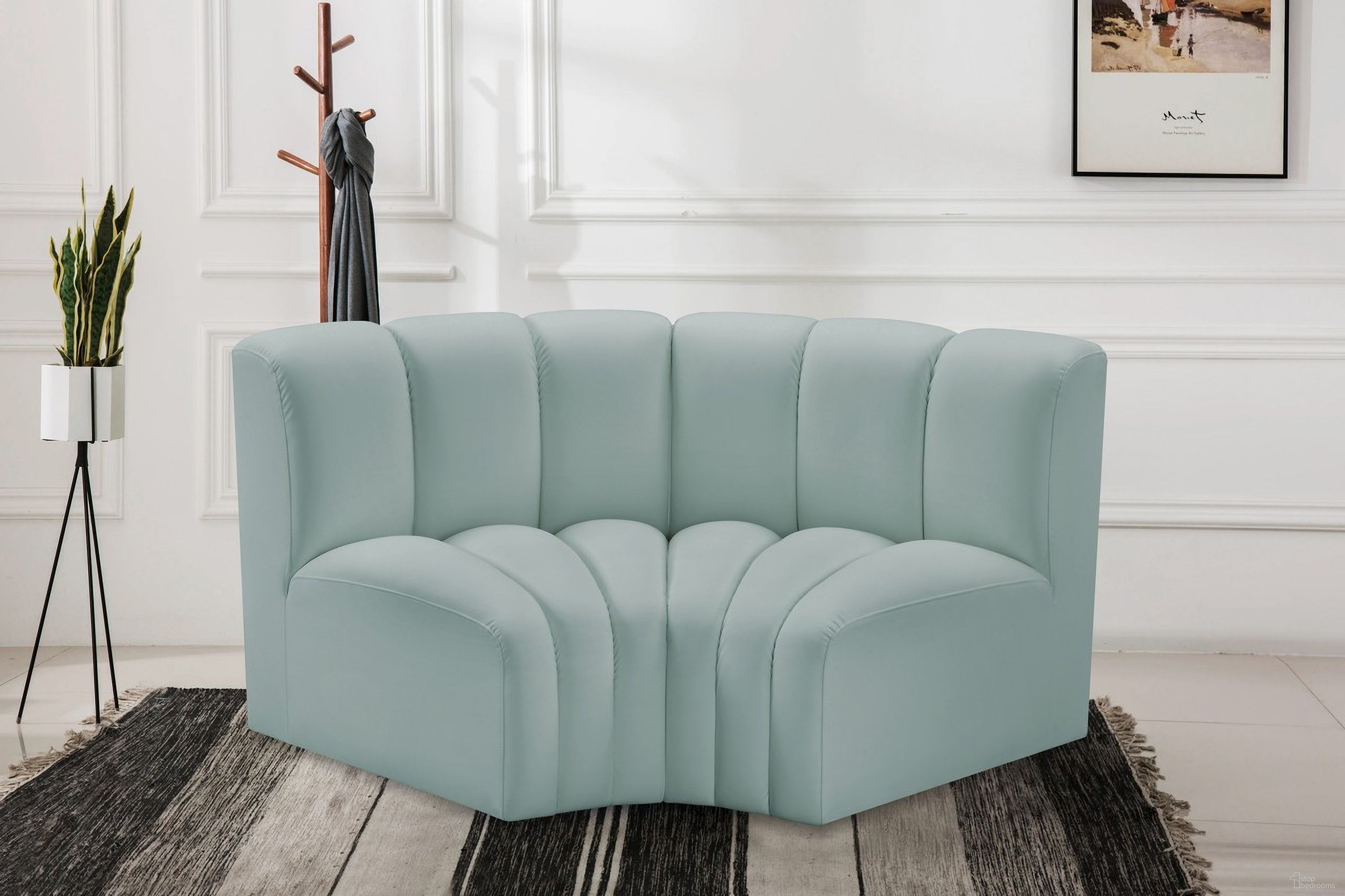 Arc Mint Vegan Leather 2 Piece Modular Sofa In Green