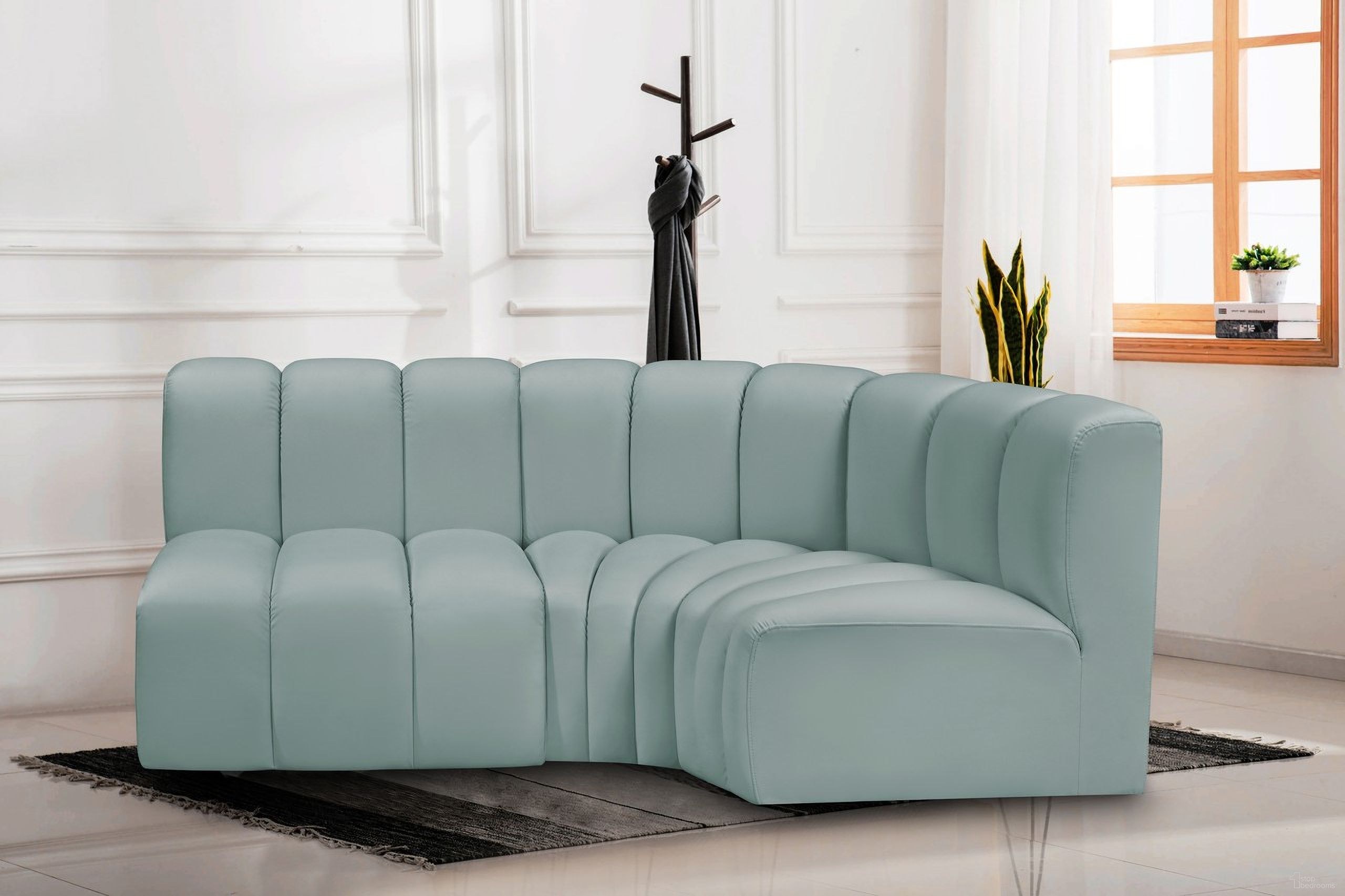 Arc Mint Vegan Leather 3 Piece Modular Sofa In Green