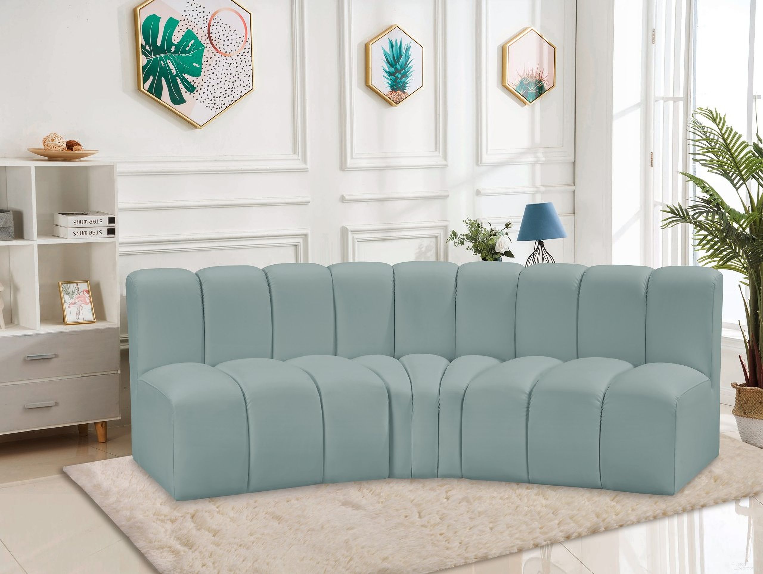 Arc Mint Vegan Leather 3 Piece Modular Sofa In Green