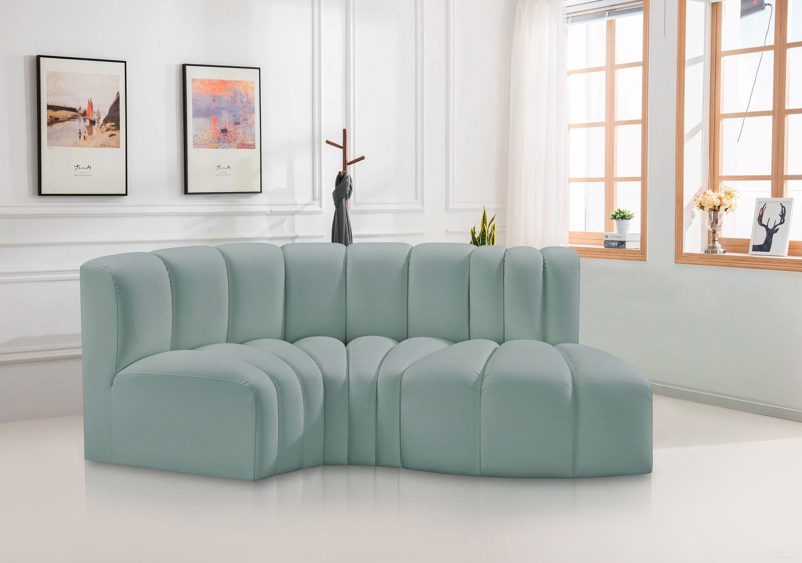 Arc Mint Vegan Leather 3 Piece Modular Sofa In Green
