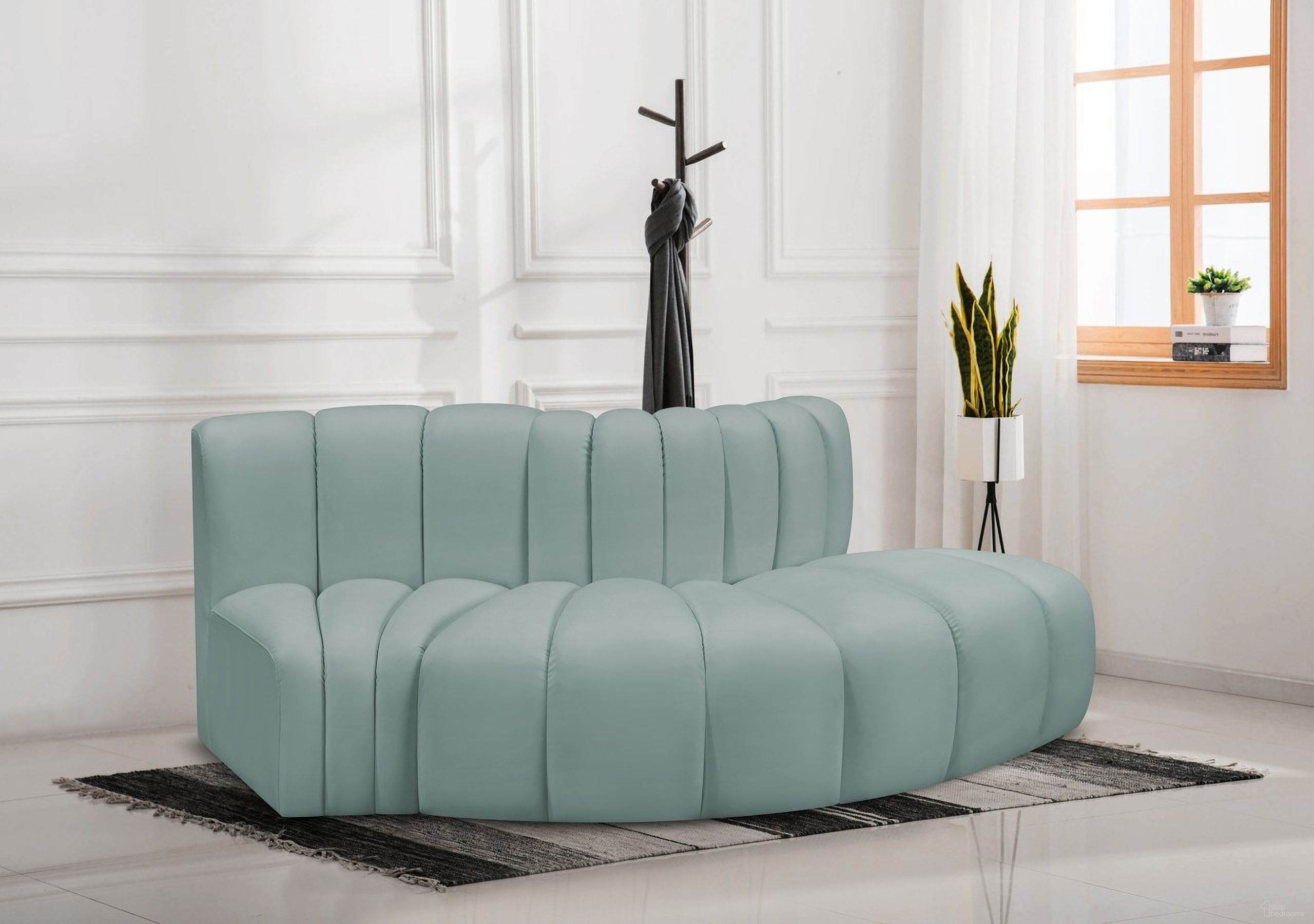 The appearance of Arc Mint Vegan Leather 3 Piece Modular Sofa In Green designed by Meridian in the modern / contemporary interior design. This mint piece of furniture  was selected by 1StopBedrooms from Arc Collection to add a touch of cosiness and style into your home. Sku: 101Mint-CC;101Mint-RC;101Mint-RC. Material: Leather. Layout: Modular.