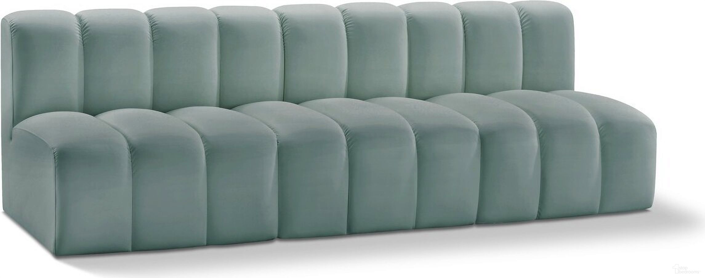 The appearance of Arc Mint Vegan Leather 3 Seater Modular Sofa In Green designed by Meridian in the modern / contemporary interior design. This mint piece of furniture  was selected by 1StopBedrooms from Arc Collection to add a touch of cosiness and style into your home. Sku: 101Mint-ST;101Mint-ST;101Mint-ST. Material: Plywood.