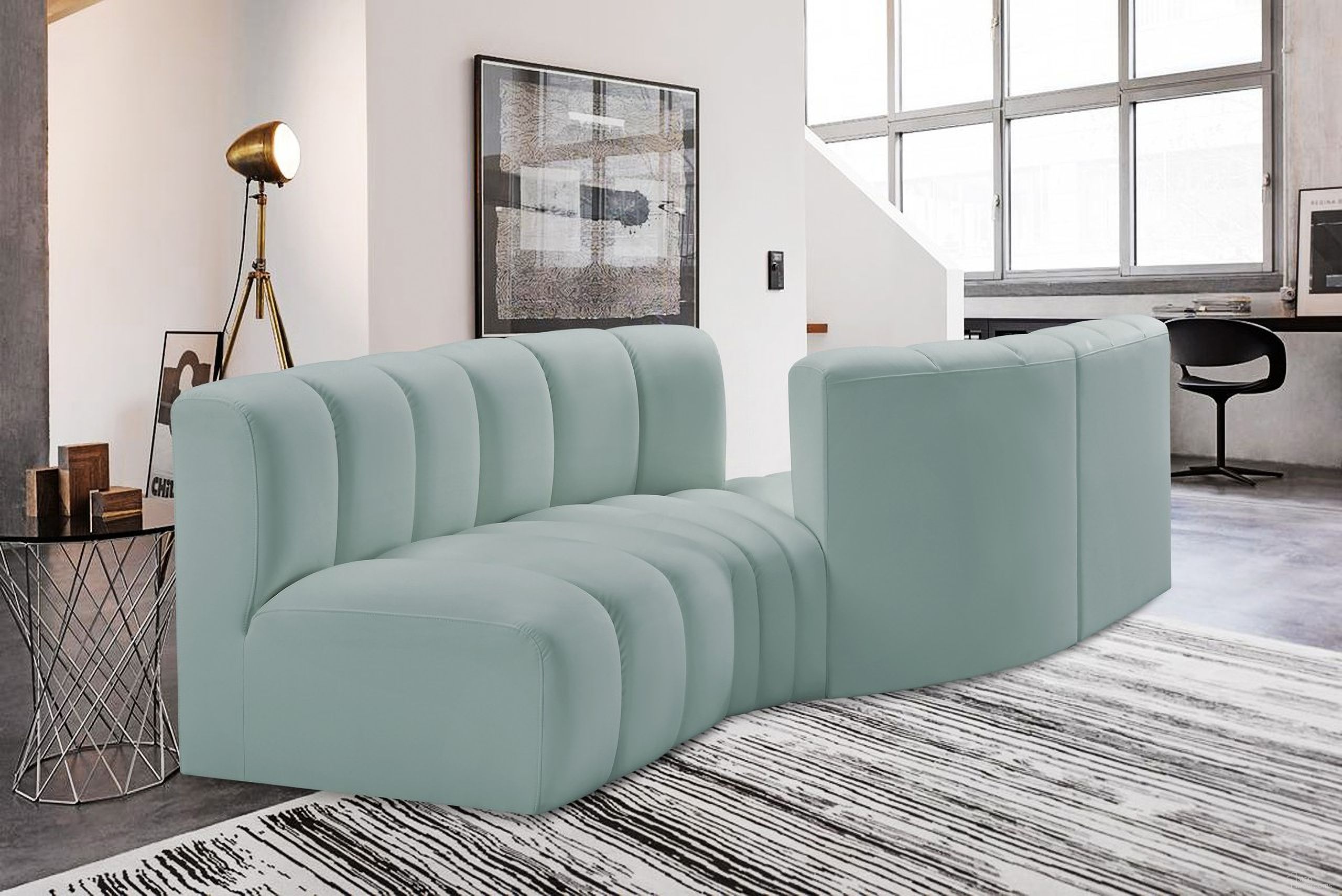 Arc Mint Vegan Leather 4 Piece Modular Sofa In Green