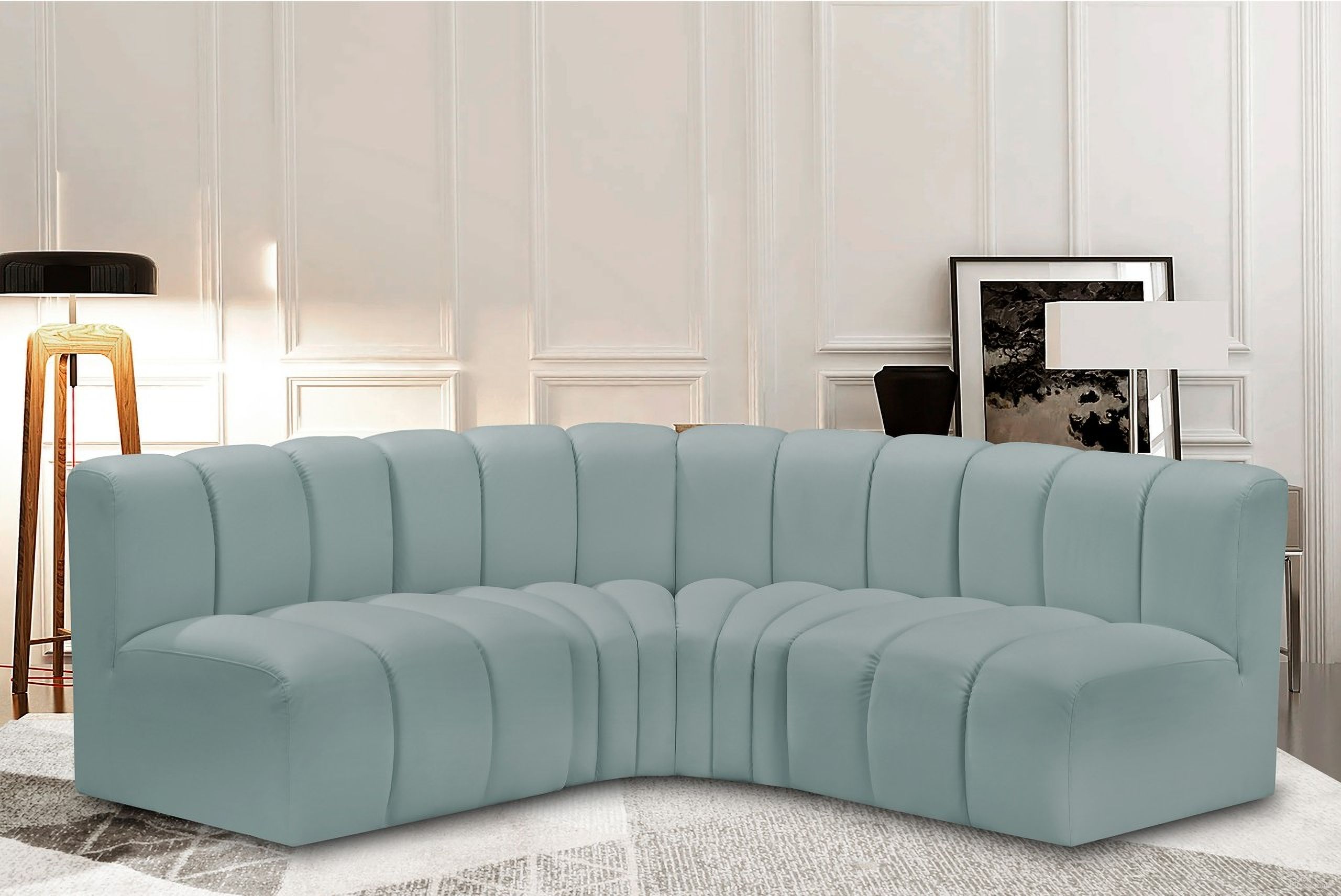 Arc Mint Vegan Leather 4 Piece Modular Sofa In Green