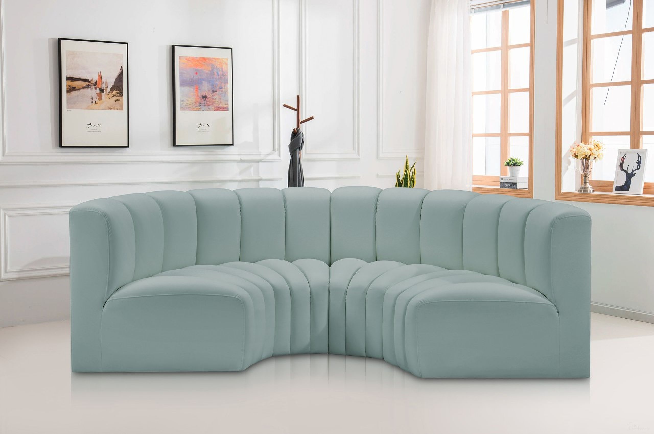 Arc Mint Vegan Leather 4 Piece Modular Sofa In Green