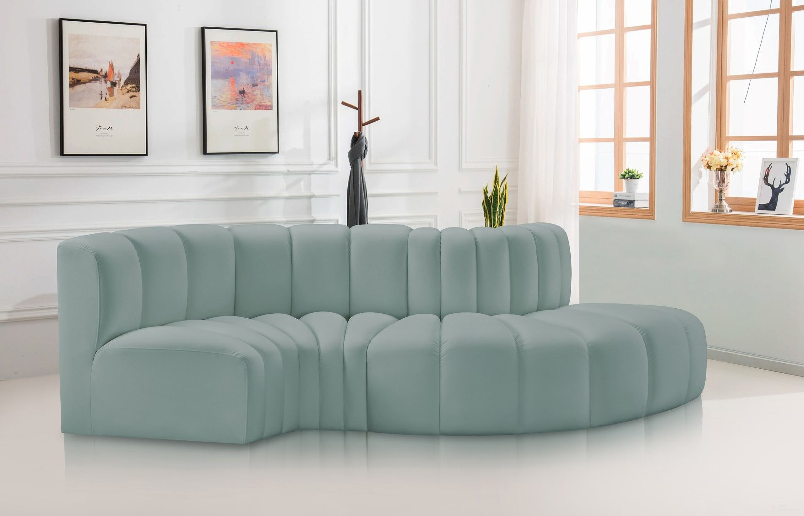 Arc Mint Vegan Leather 4 Piece Modular Sofa In Green