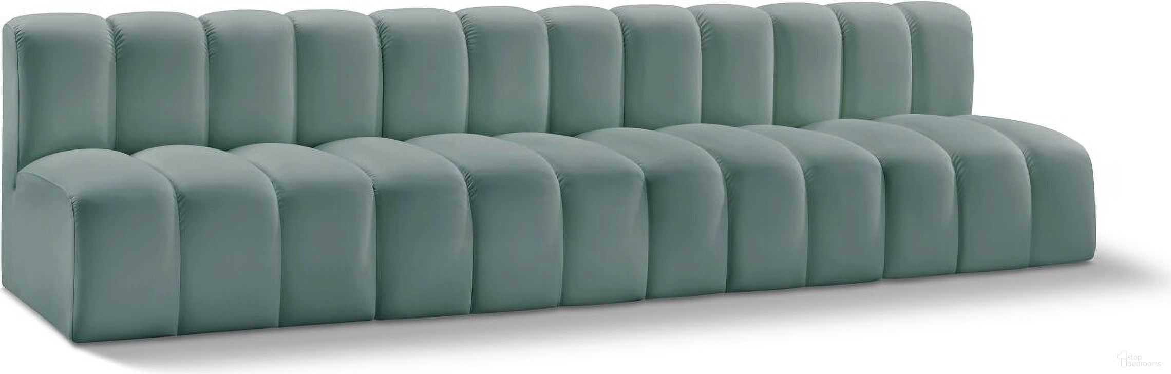 The appearance of Arc Mint Vegan Leather 4 Seater Modular Sofa In Green designed by Meridian in the modern / contemporary interior design. This mint piece of furniture  was selected by 1StopBedrooms from Arc Collection to add a touch of cosiness and style into your home. Sku: 101Mint-ST;101Mint-ST;101Mint-ST;101Mint-ST. Material: Plywood.