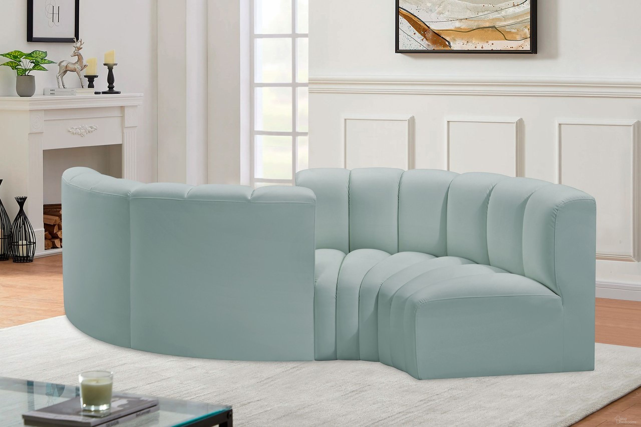 The appearance of Arc Mint Vegan Leather 4 Piece Modular Sofa In Green designed by Meridian in the modern / contemporary interior design. This mint piece of furniture was selected by 1StopBedrooms from Arc Collection to add a touch of cosiness and style into your home. Sku: 101Mint-CC;101Mint-CC;101Mint-CC;101Mint-CC. Material: Leather. Layout: Modular.