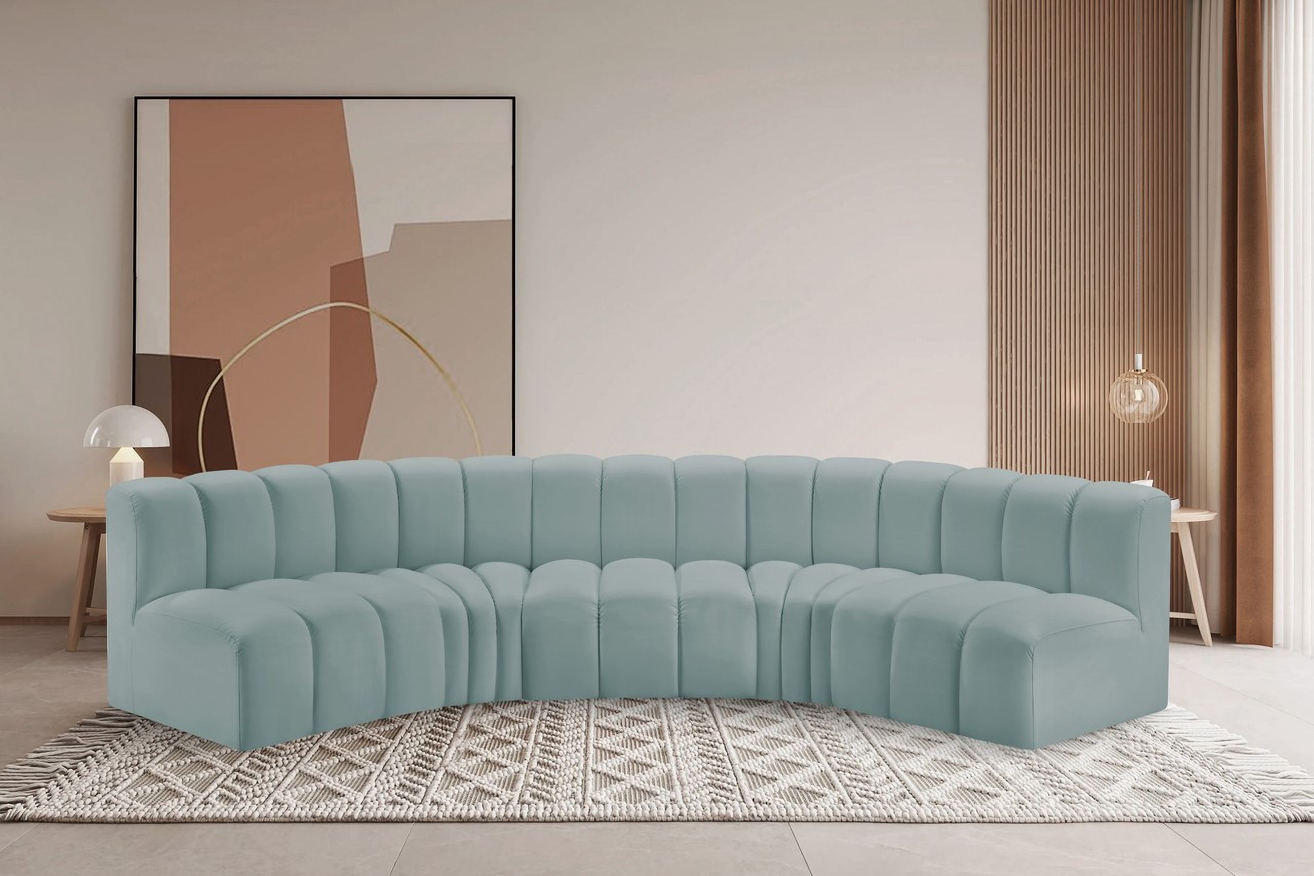 Arc Mint Vegan Leather 5 Piece Modular Sofa In Green