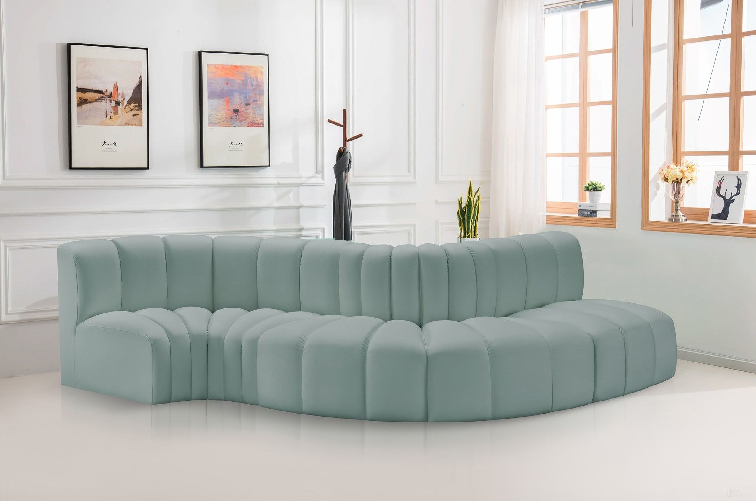 Arc Mint Vegan Leather 5 Piece Modular Sofa In Green