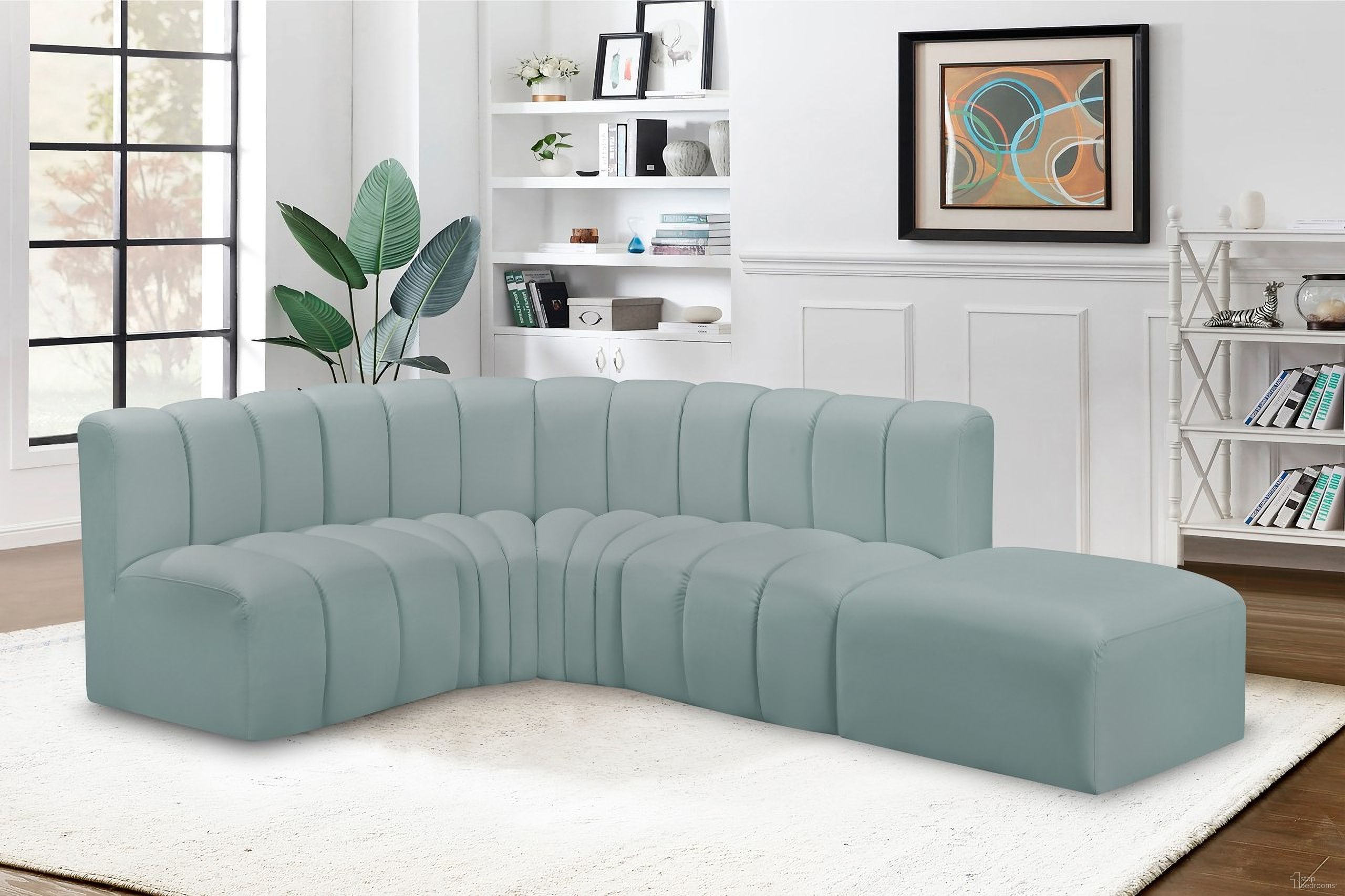 Arc Mint Vegan Leather 5 Piece Modular Sofa In Green