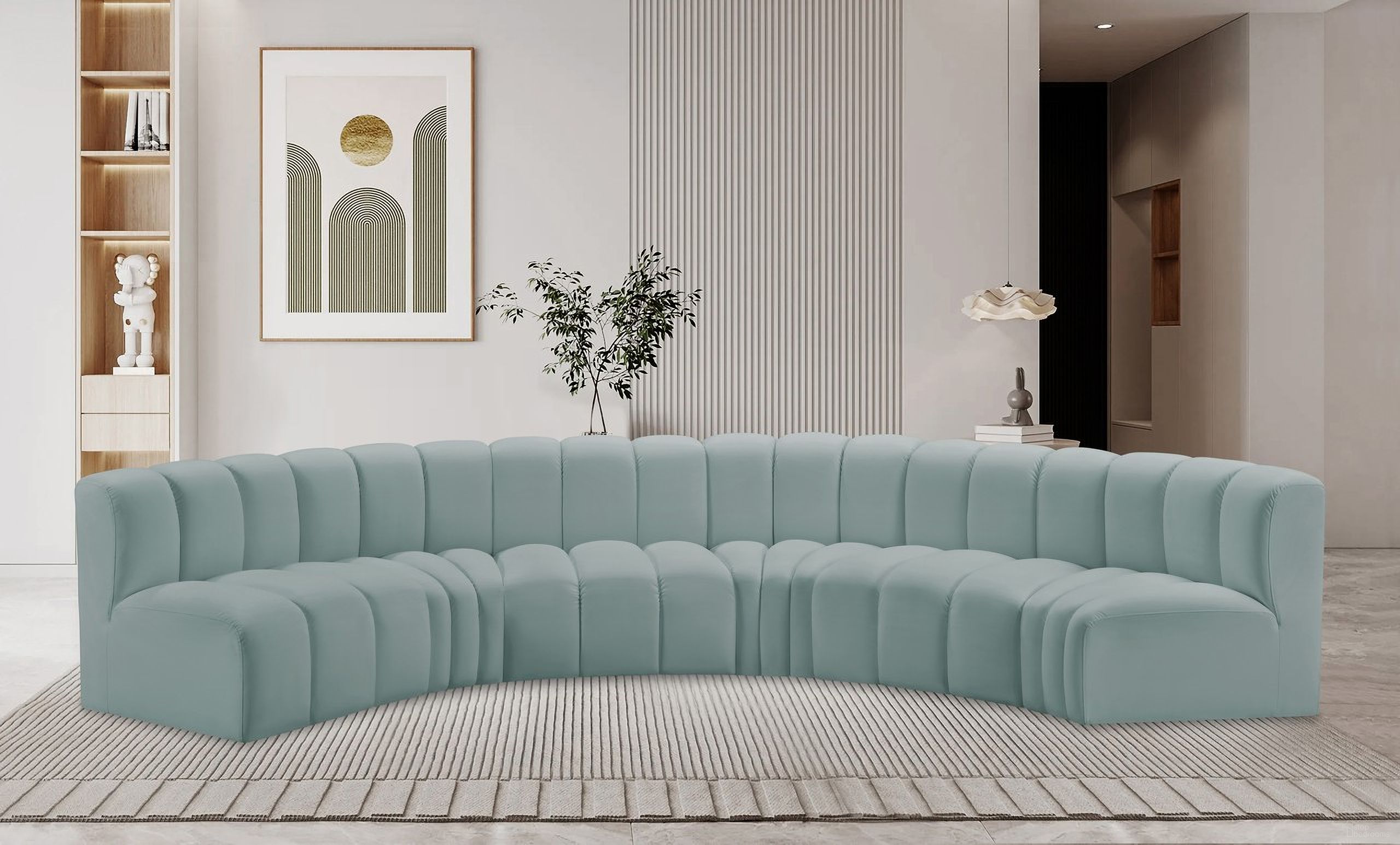 Arc Mint Vegan Leather 6 Piece Modular Sofa In Green