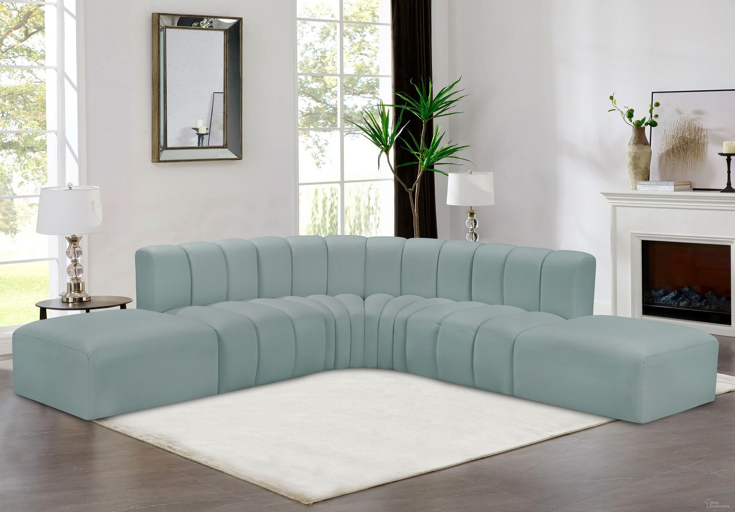 Arc Mint Vegan Leather 6 Piece Modular Sofa In Green