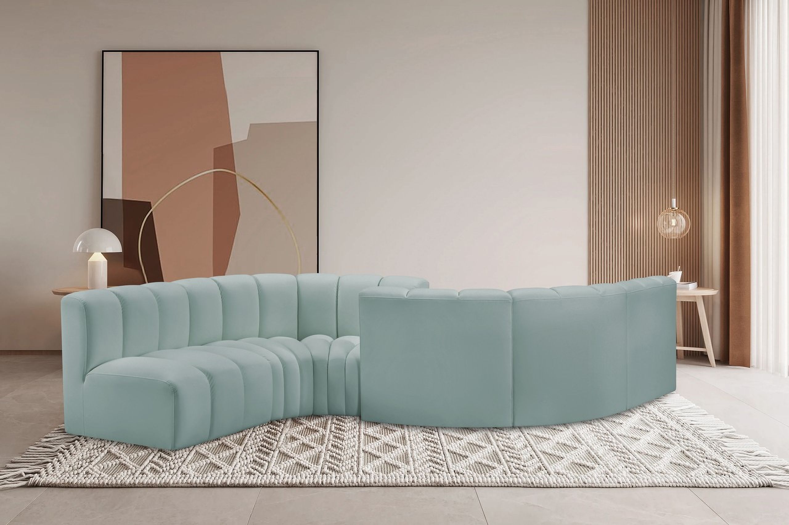 Arc Mint Vegan Leather 6 Piece Modular Sofa In Green