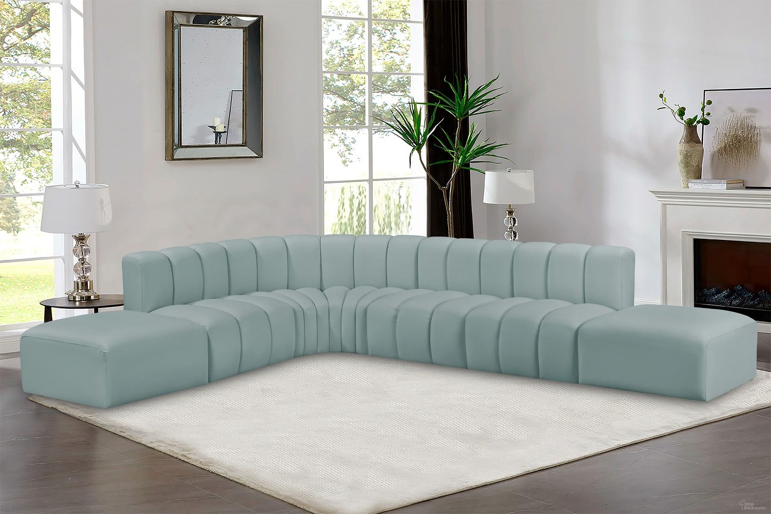 Arc Mint Vegan Leather 7 Piece Modular Sofa In Green