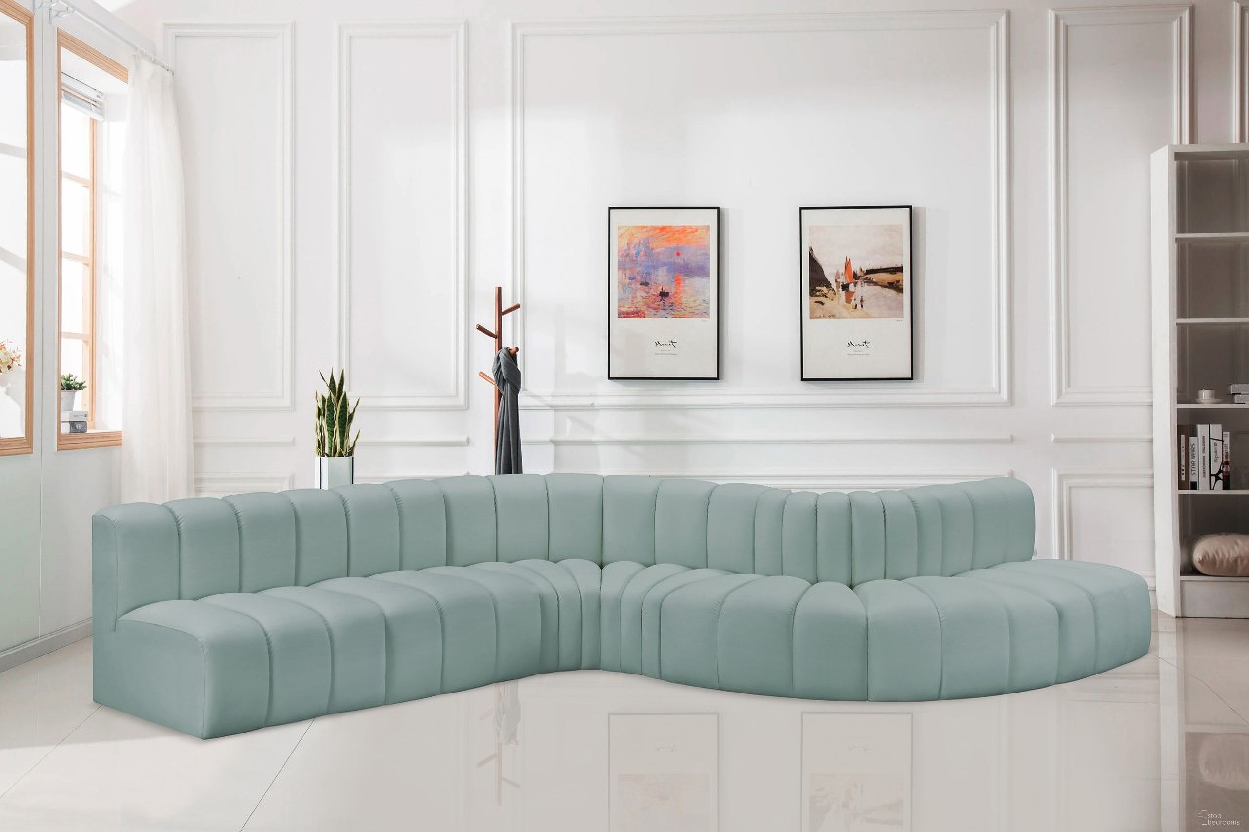 The appearance of Arc Mint Vegan Leather 7 Piece Modular Sofa In Green designed by Meridian in the modern / contemporary interior design. This mint piece of furniture was selected by 1StopBedrooms from Arc Collection to add a touch of cosiness and style into your home. Sku: 101Mint-ST;101Mint-ST;101Mint-ST;101Mint-CC;101Mint-CC;101Mint-RC;101Mint-RC. Material: Leather. Layout: Modular.
