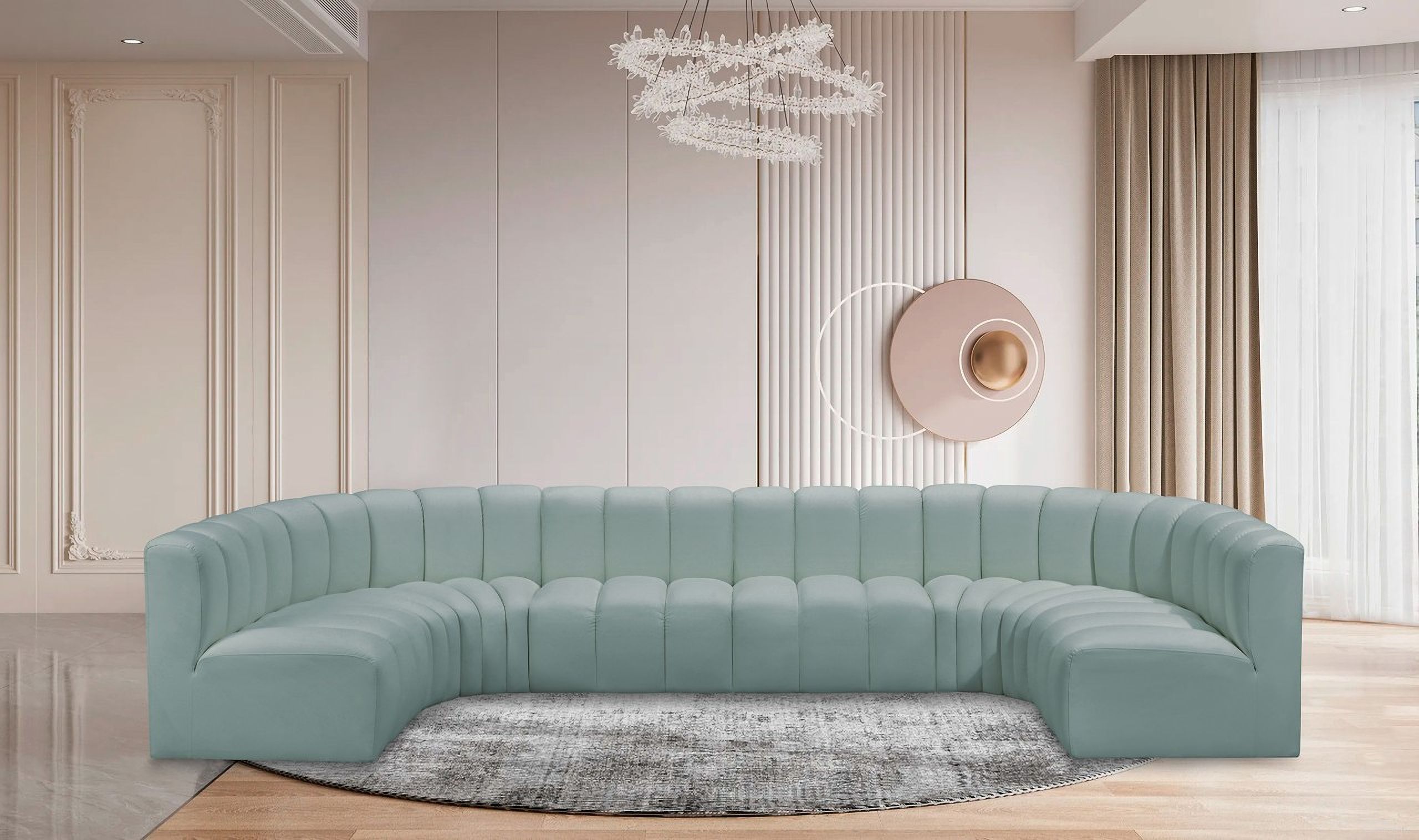 Arc Mint Vegan Leather 8 Piece Modular Sofa In Green
