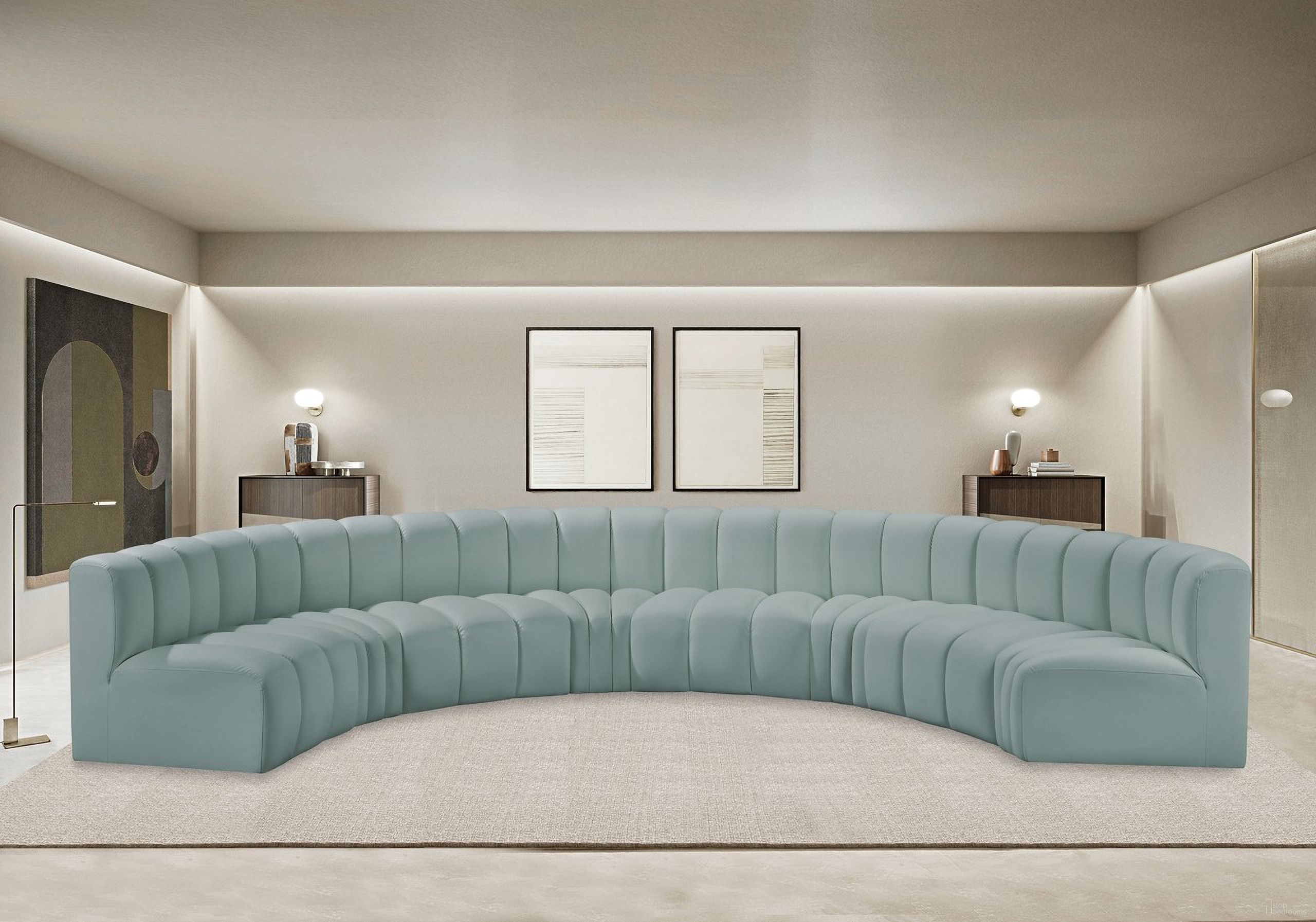 Arc Mint Vegan Leather 8 Piece Modular Sofa In Green