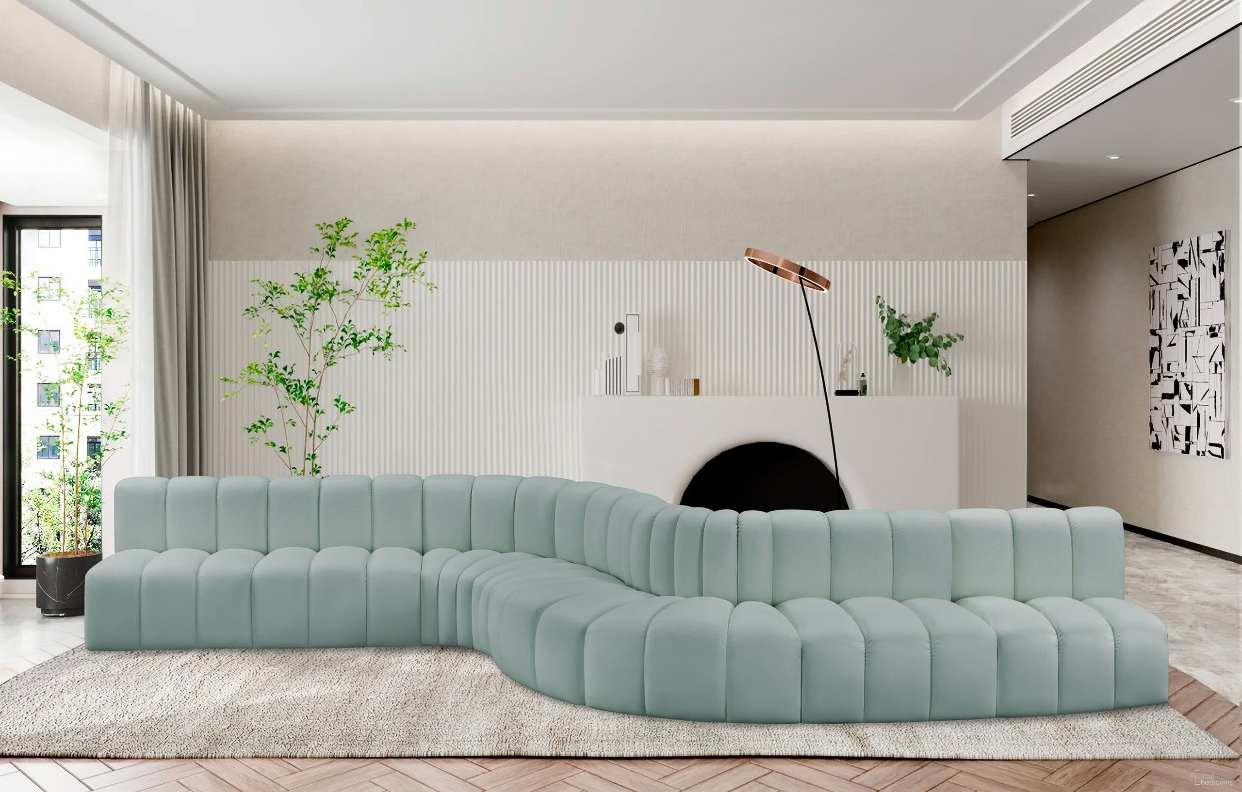 Arc Mint Vegan Leather 8 Piece Modular Sofa In Green
