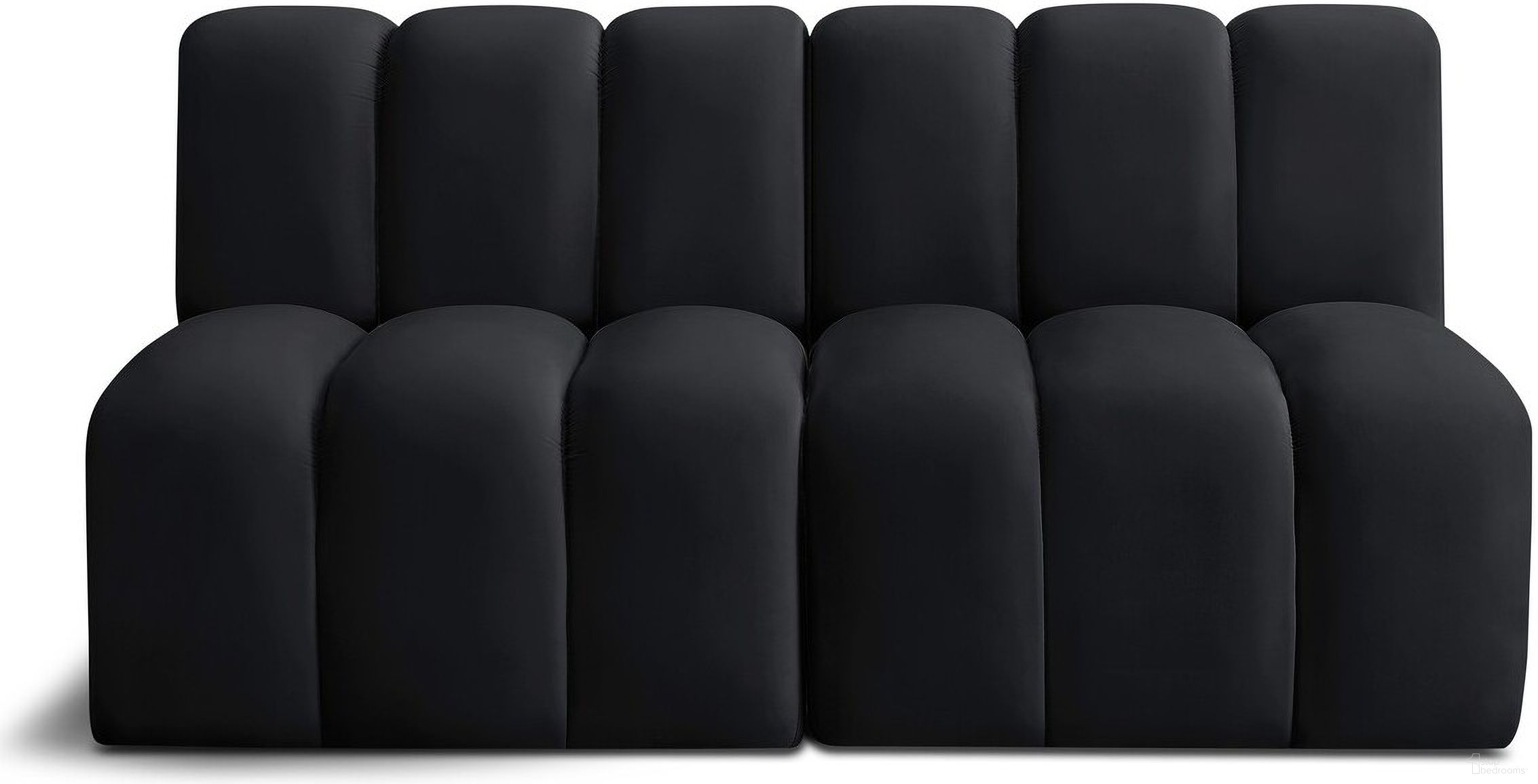 The appearance of Arc 2 Seater Modular Sofa In Black Velvet designed by Meridian in the modern / contemporary interior design. This black velvet piece of furniture  was selected by 1StopBedrooms from Arc Collection to add a touch of cosiness and style into your home. Sku: 103Black-ST;103Black-ST. Material: Plywood.