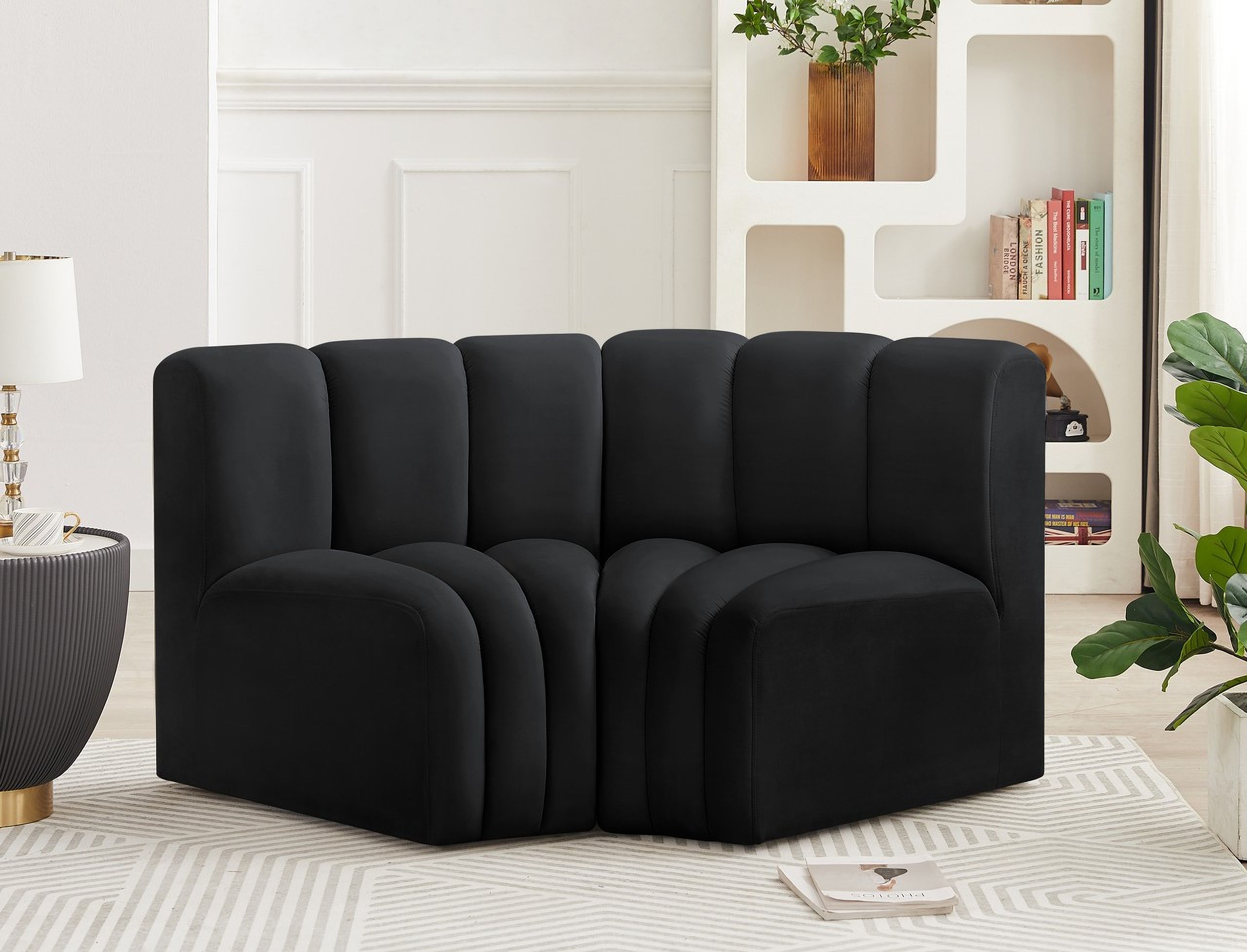 Arc 2 Piece Modular Sofa In Black Velvet