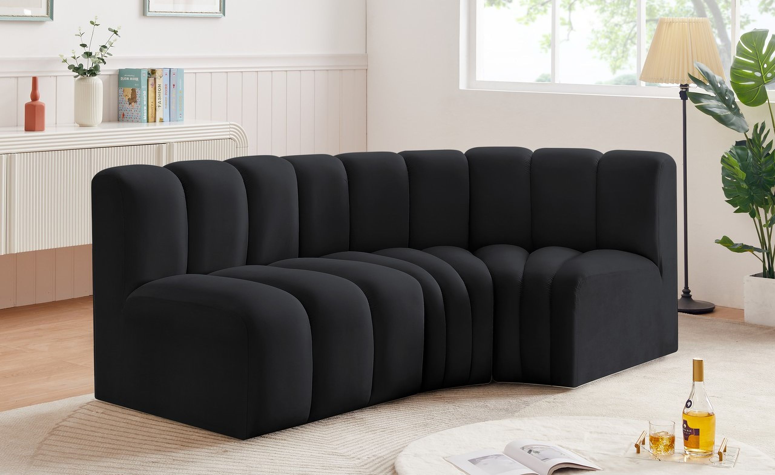 Arc 3 Piece Modular Sofa In Black Velvet