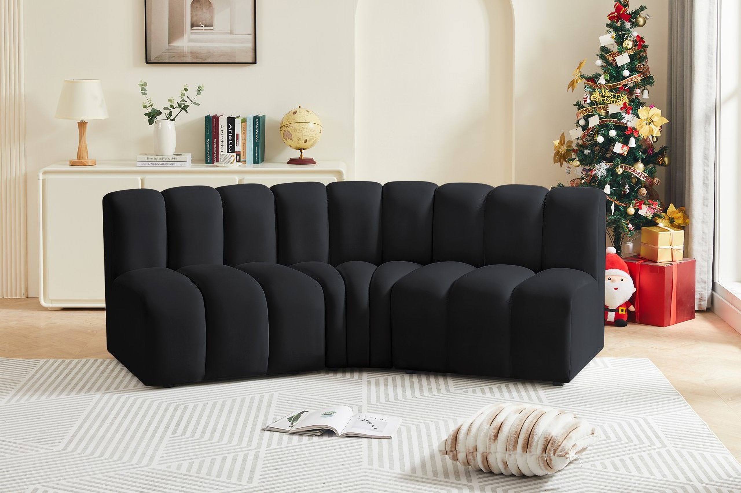 Arc 3 Piece Modular Sofa In Black Velvet