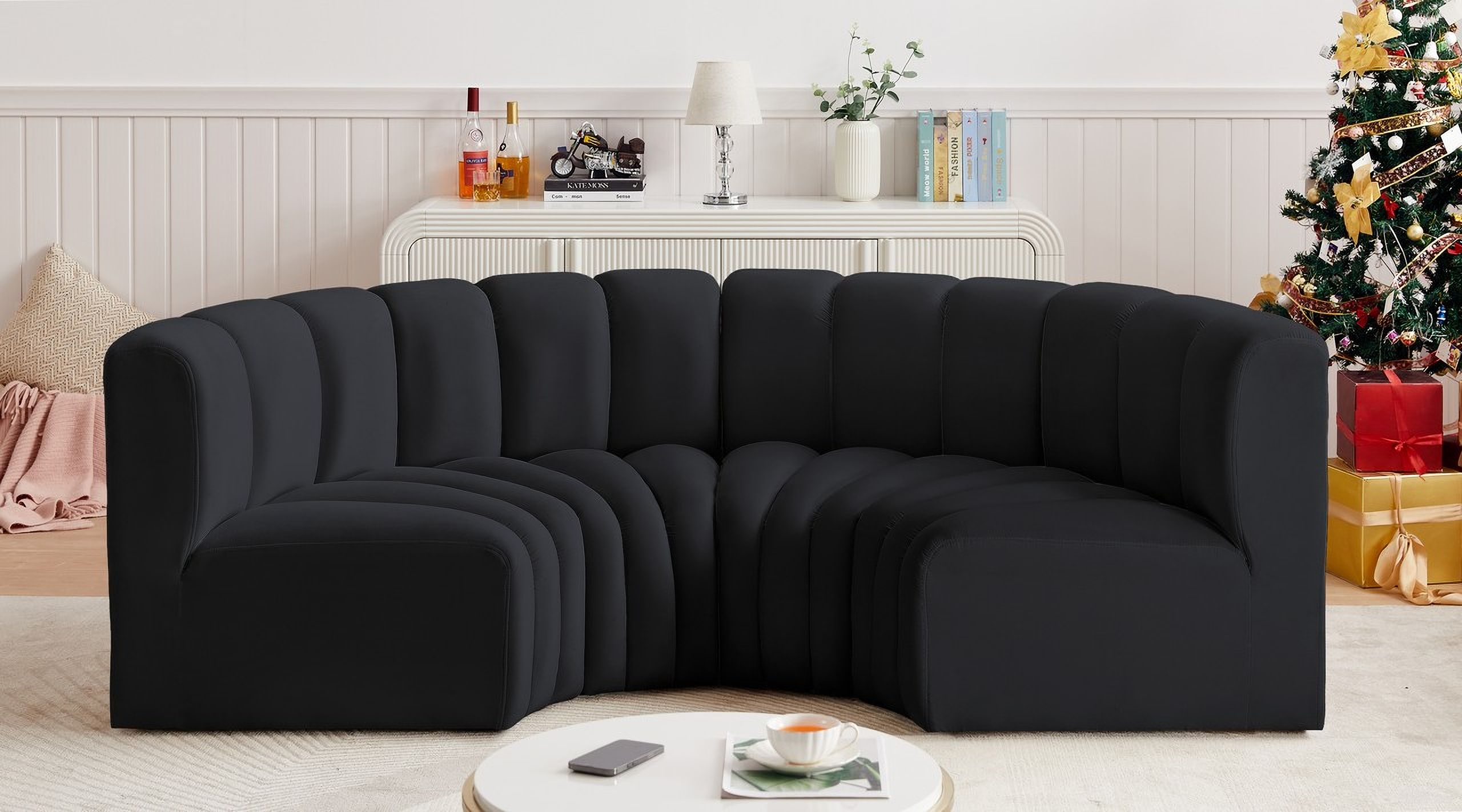 Arc 4 Piece Modular Sofa In Black Velvet