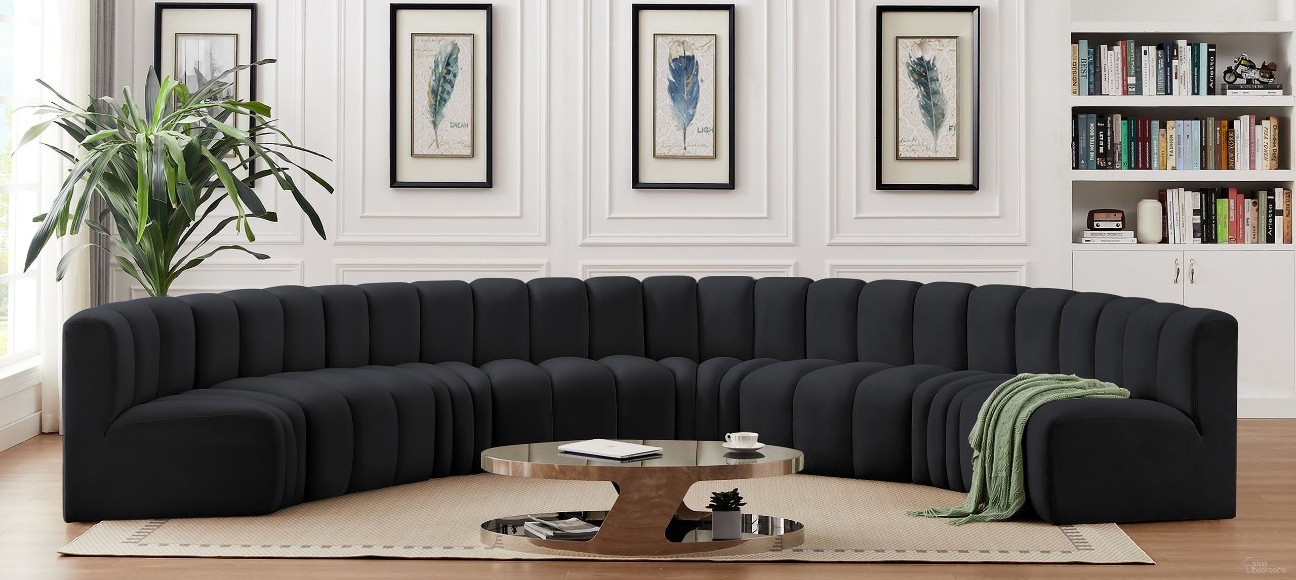 The appearance of Arc 8 Piece Modular Sofa In Black Velvet designed by Meridian in the modern / contemporary interior design. This black velvet piece of furniture  was selected by 1StopBedrooms from Arc Collection to add a touch of cosiness and style into your home. Sku: 103Black-ST;103Black-ST;103Black-ST;103Black-ST;103Black-CC;103Black-CC;103Black-CC;103Black-CC. Material: Velvet. Layout: Modular.