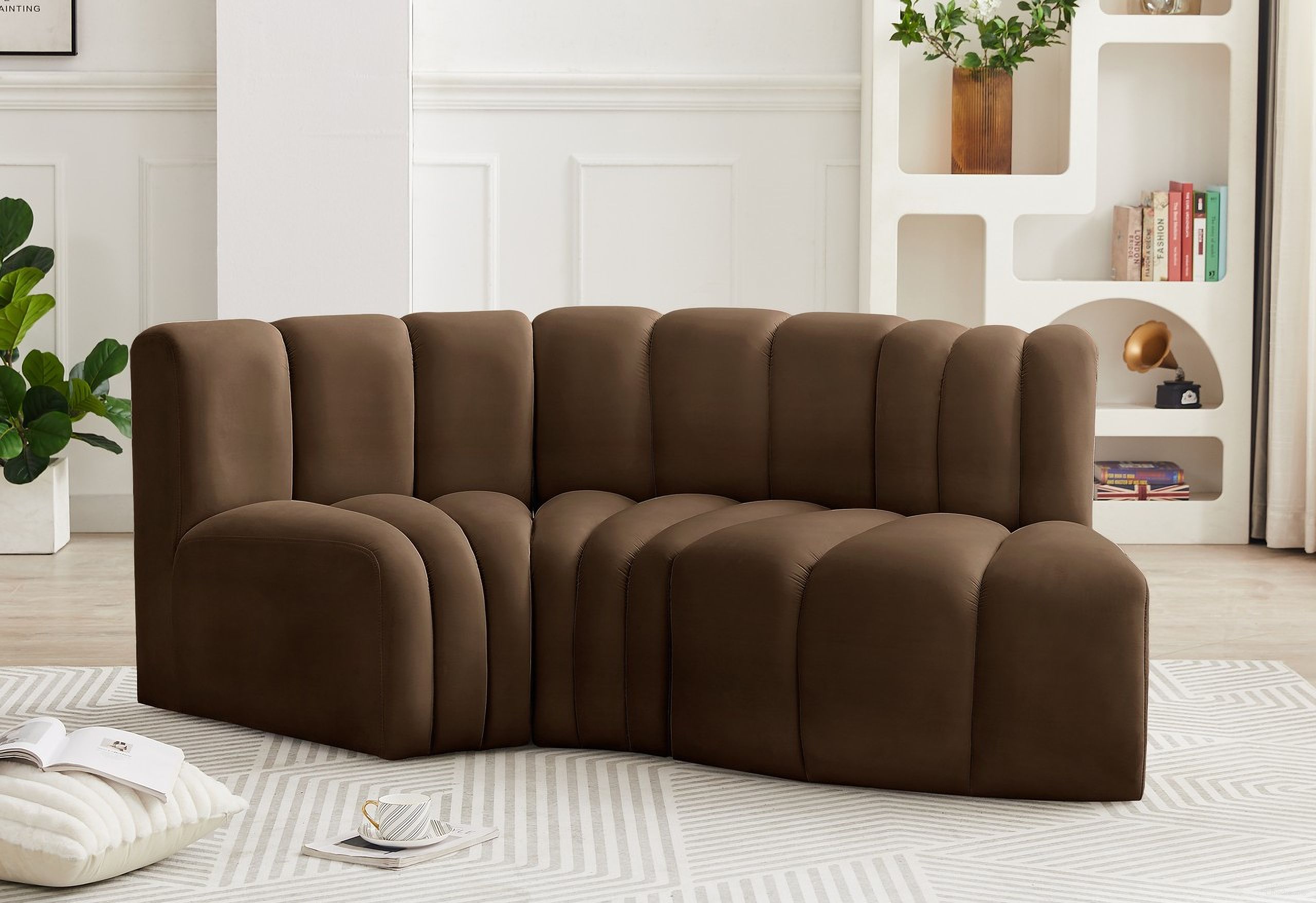 Arc 3 Piece Modular Sofa In Brown Velvet