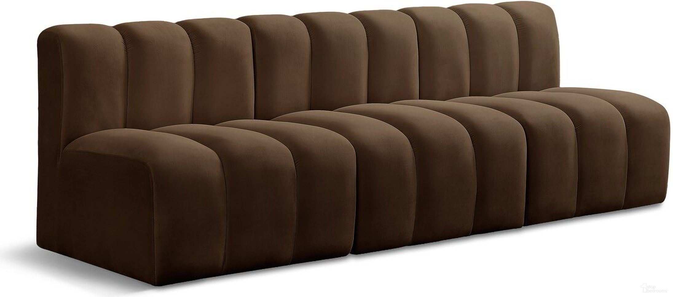 The appearance of Arc 3 Seater Modular Sofa In Brown Velvet designed by Meridian in the modern / contemporary interior design. This brown velvet piece of furniture was selected by 1StopBedrooms from Arc Collection to add a touch of cosiness and style into your home. Sku: 103Brown-ST;103Brown-ST;103Brown-ST. Material: Plywood.