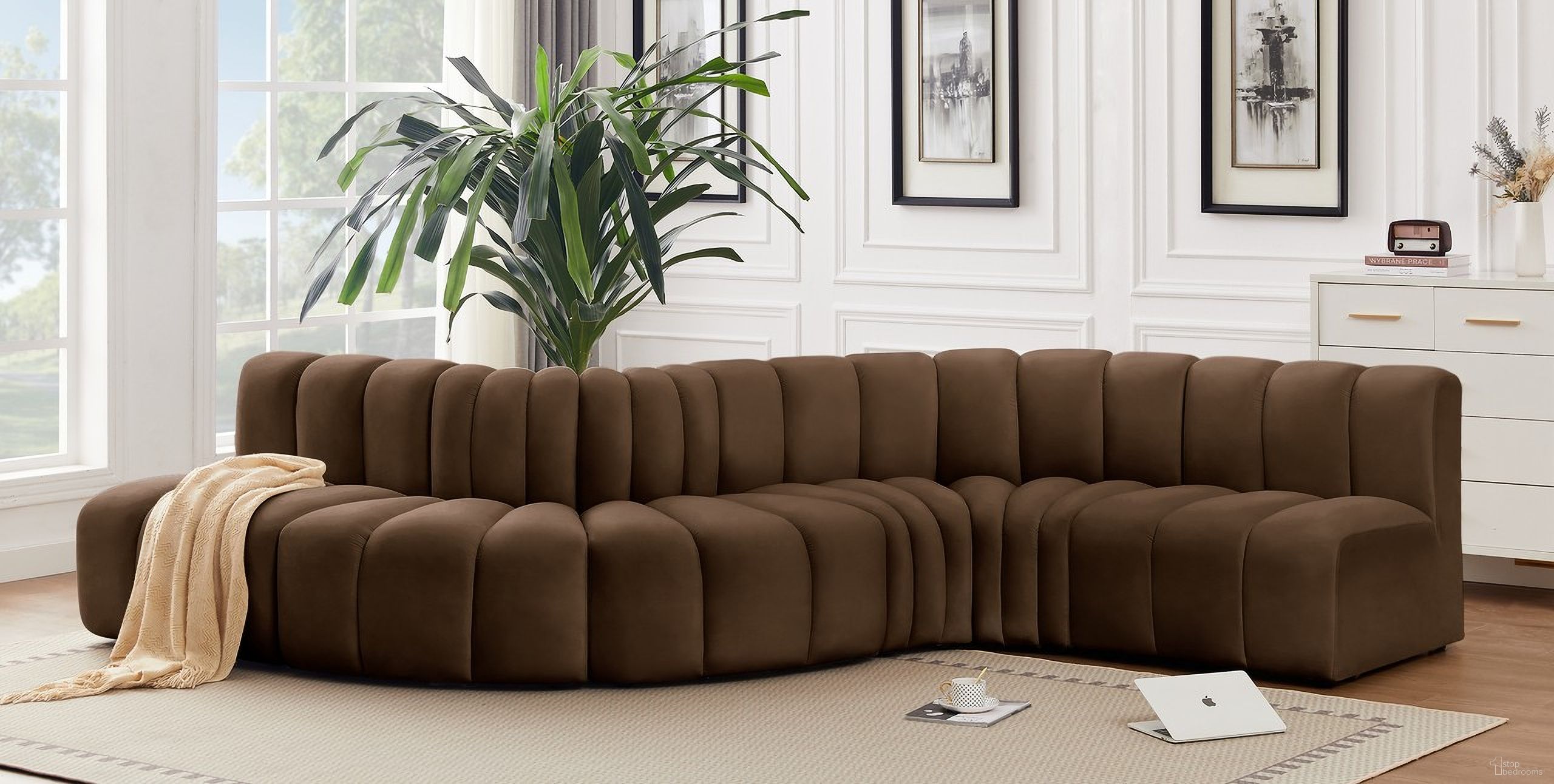 Arc 6 Piece Modular Sofa In Brown Velvet