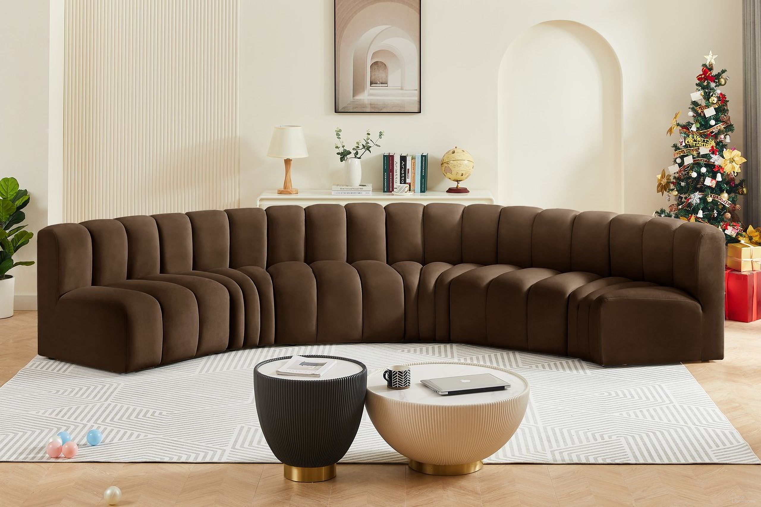 Arc 6 Piece Modular Sofa In Brown Velvet